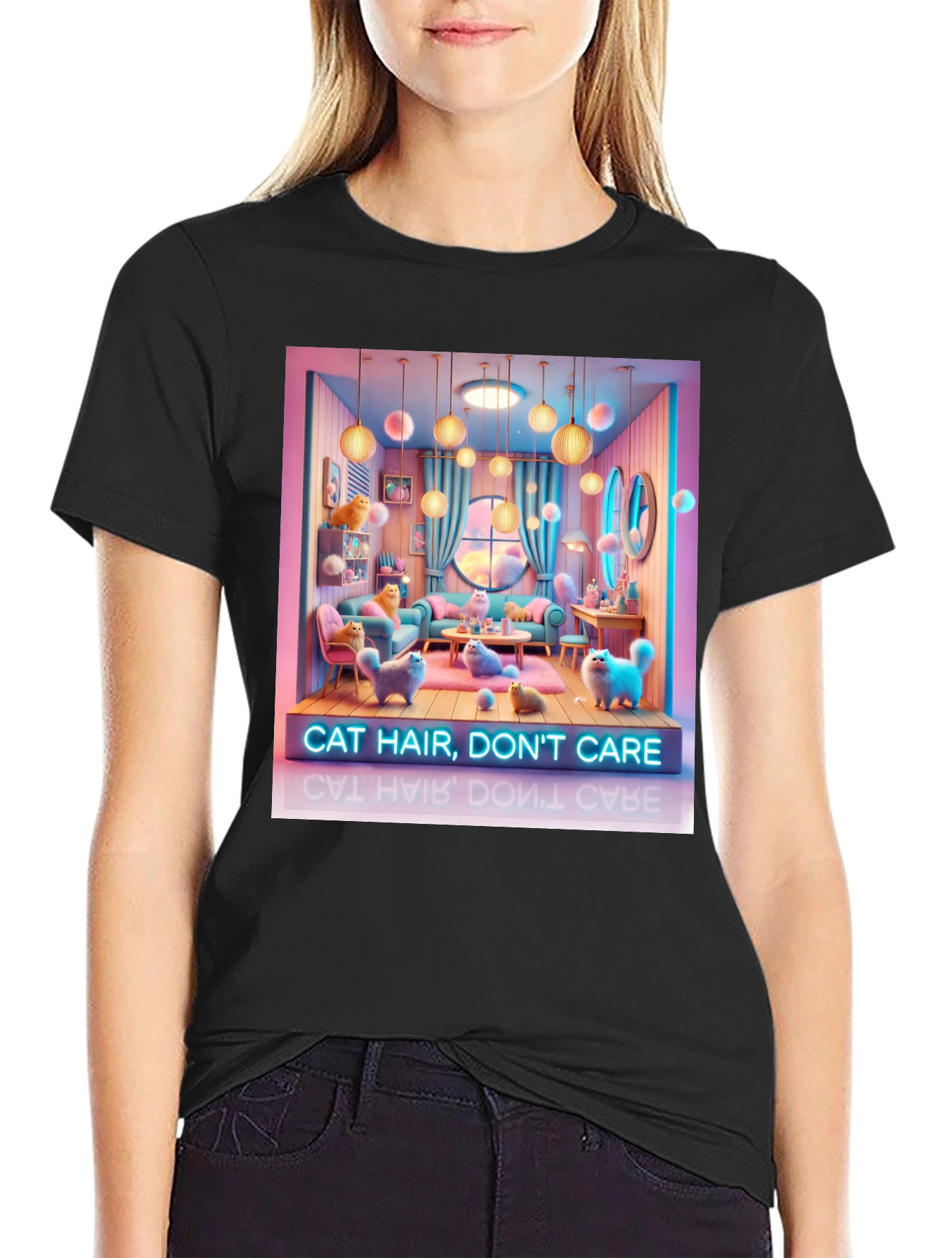 Black Cat Hair Don't Care Graphic Tee - Unisex view 2