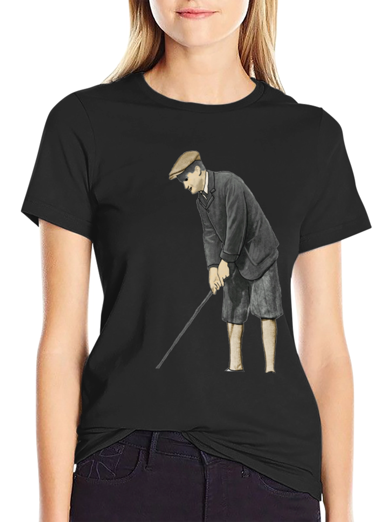 Black Vintage Golfer T-Shirt - Classic Style view 2