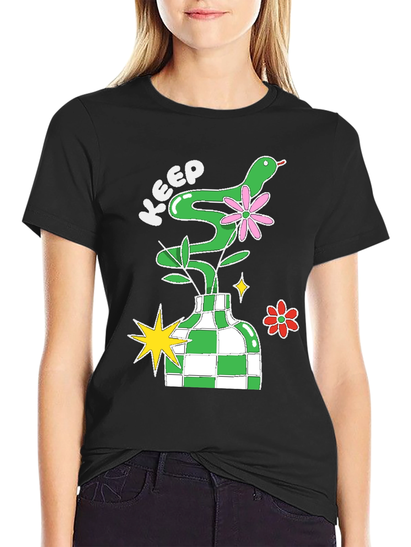 Black Keep Snake Plant Tee - Quirky Graphic T-Shirt view 2