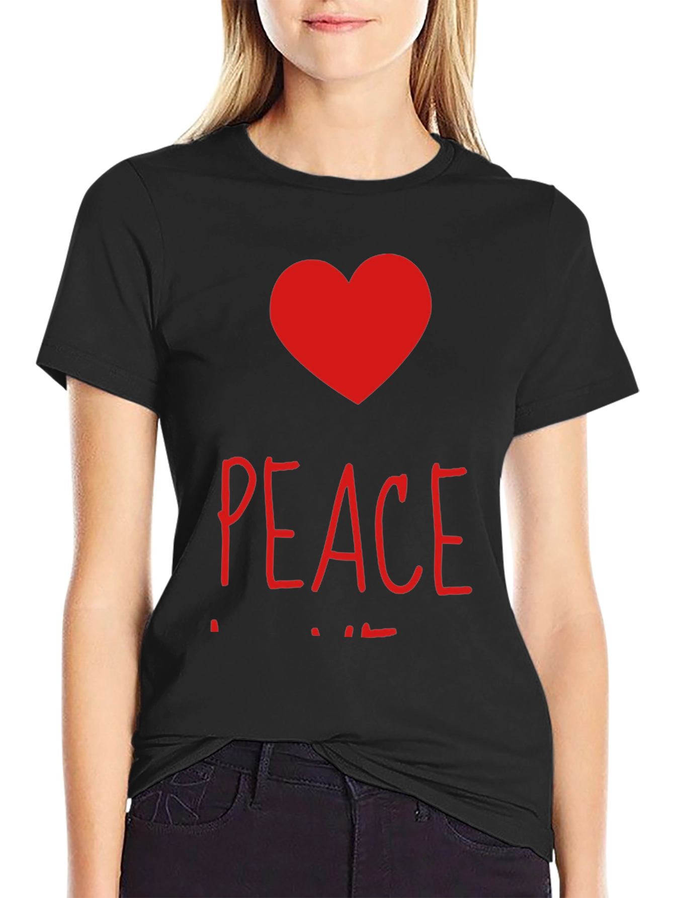 Black Peace and Love Graphic T-Shirt view 2