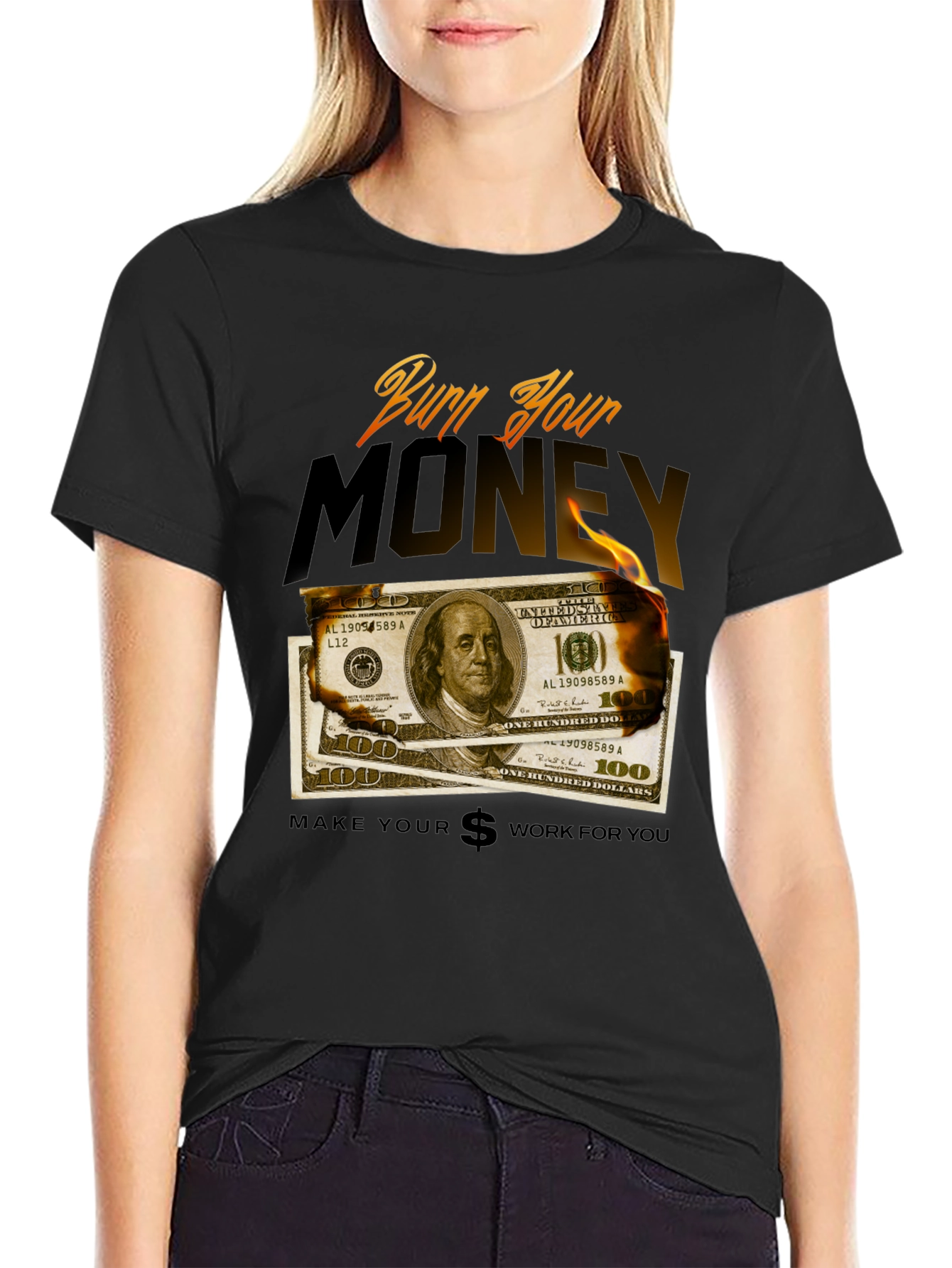 Black Burn Your Money Graphic Tee view 2