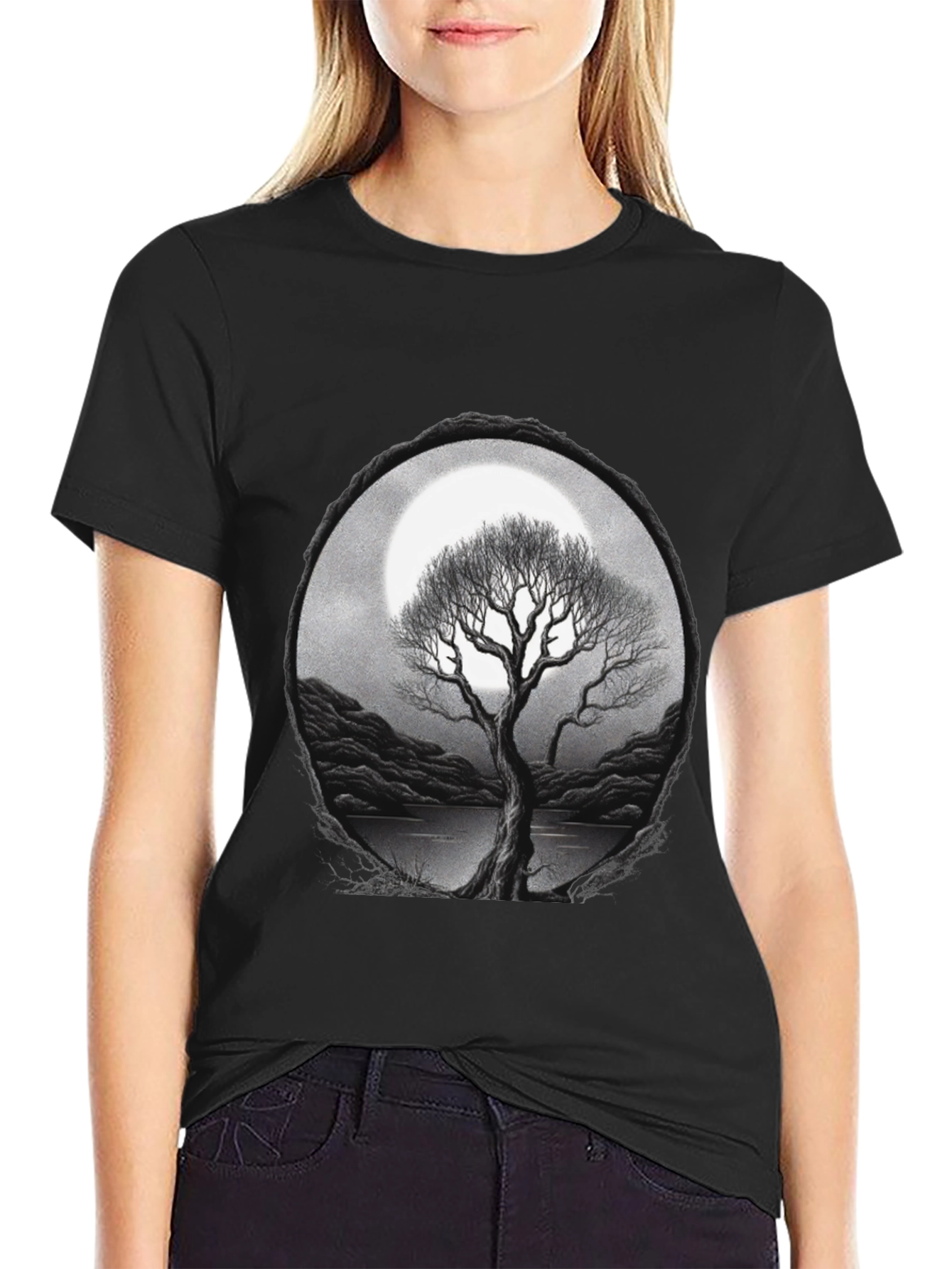 Black Moonlit Tree Graphic Tee - Unisex view 2