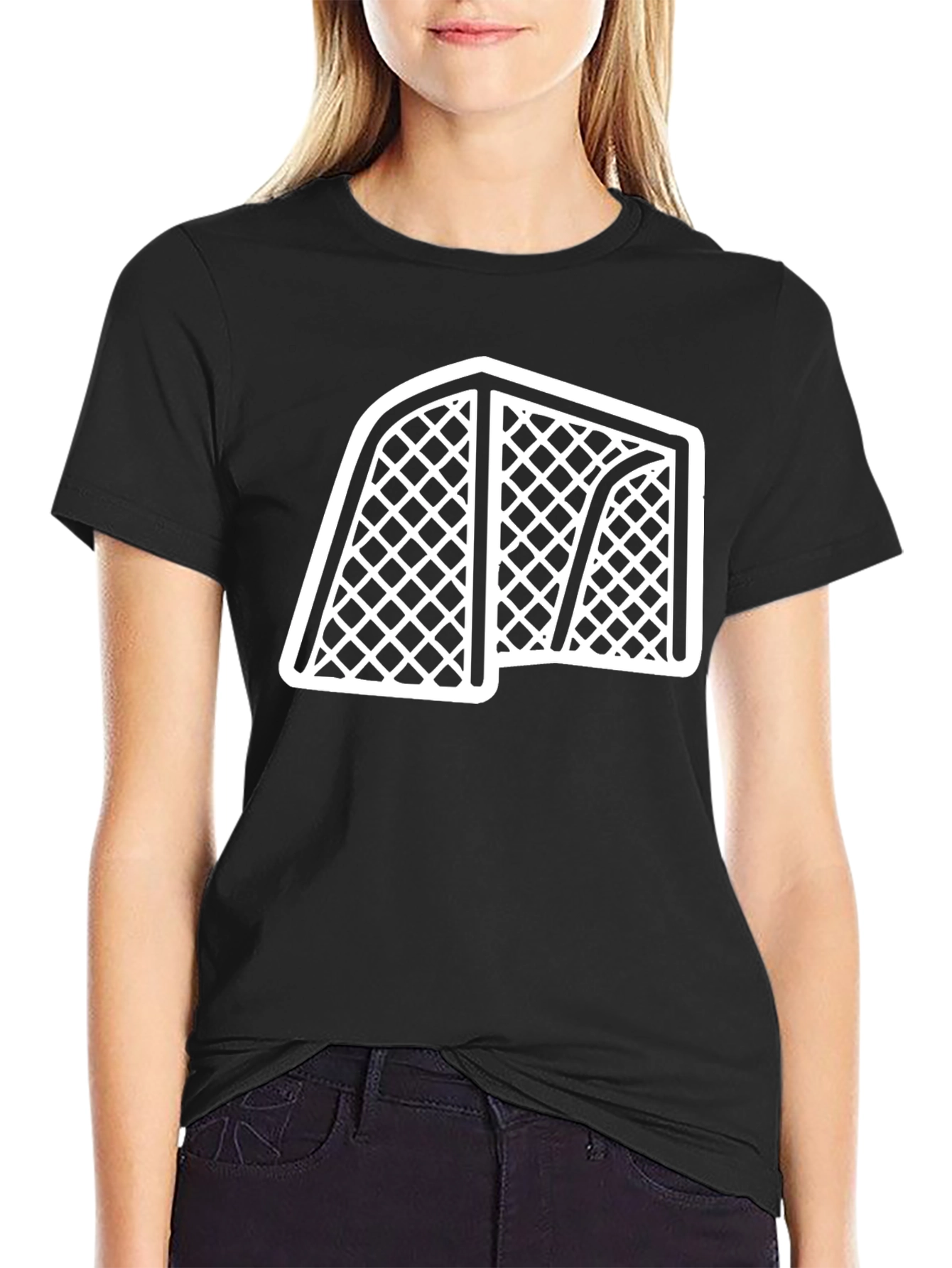 Black Hockey Net Graphic Tee - Black Cotton T-Shirt view 2