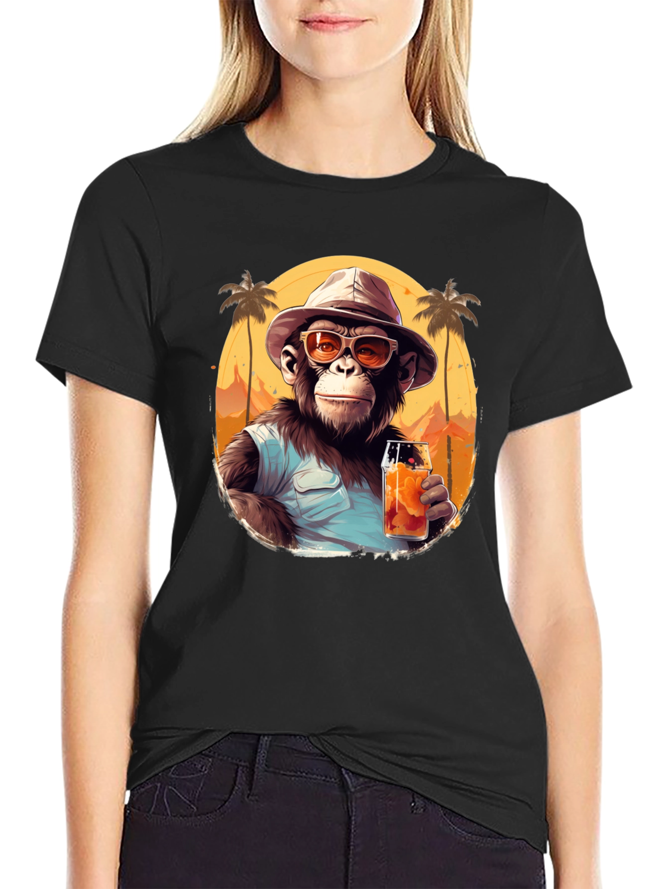 Black Tropical Monkey Graphic Tee - Vacation Vibes view 2