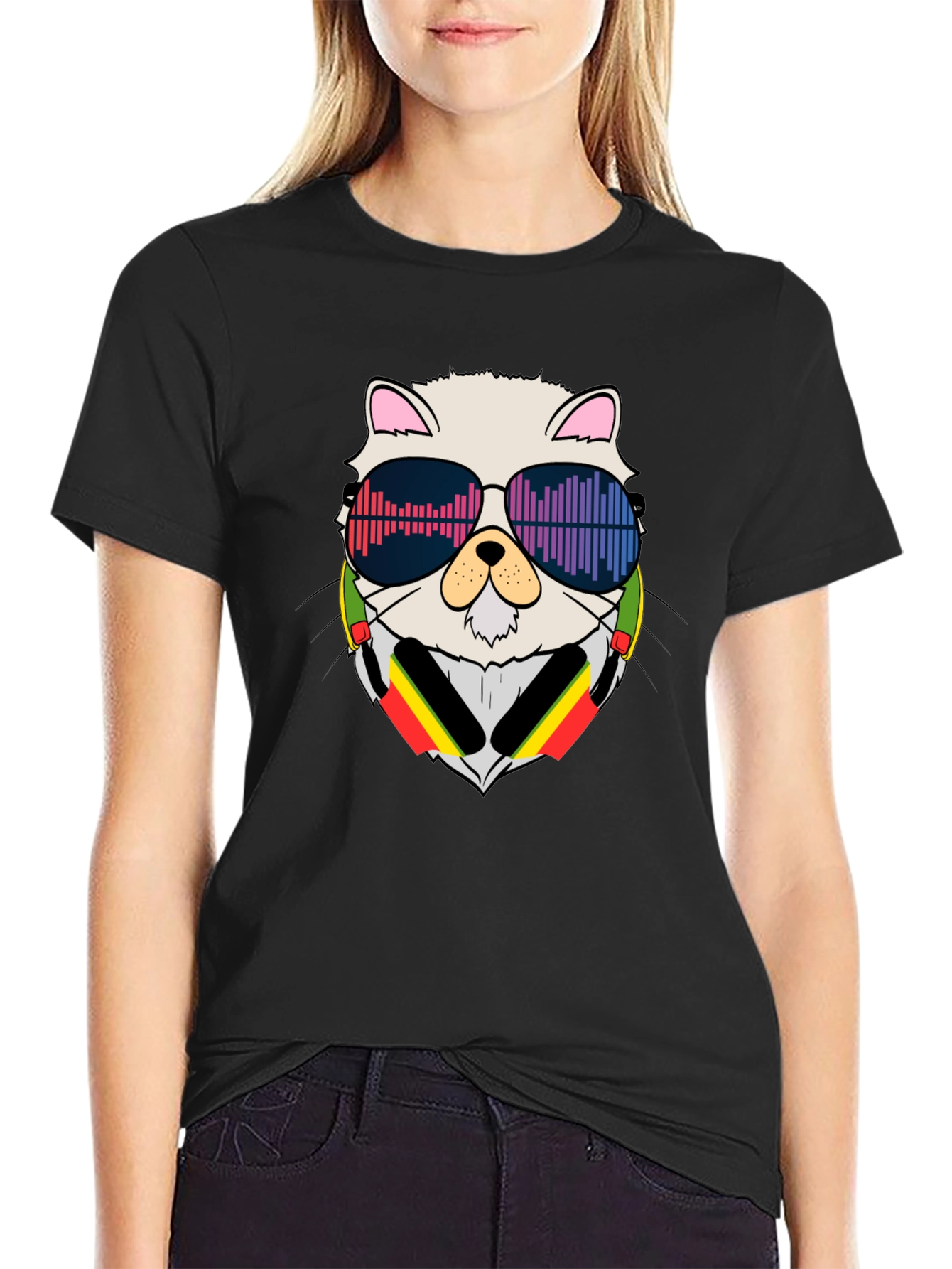 Black Cool Cat DJ Black T-Shirt view 2