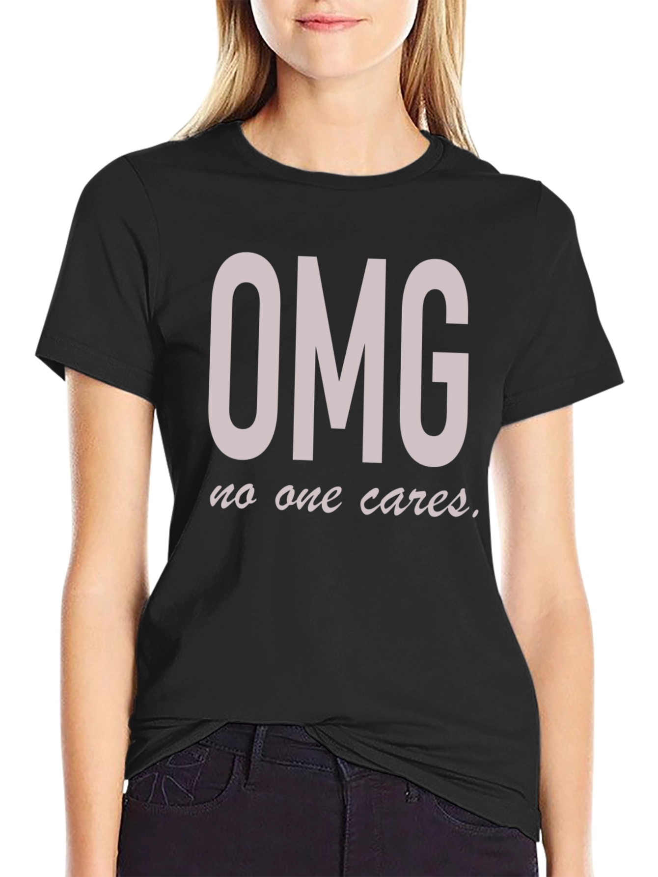 Black OMG No One Cares Funny Graphic Tee view 2