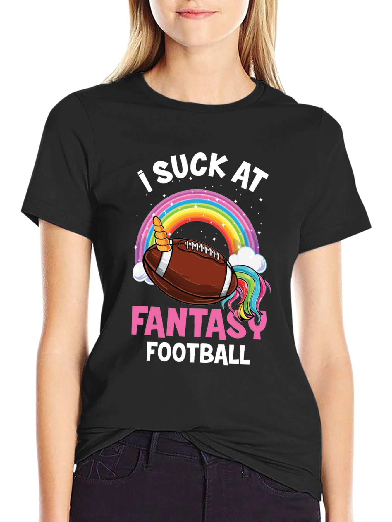 Black Funny Unicorn Football T-Shirt view 2