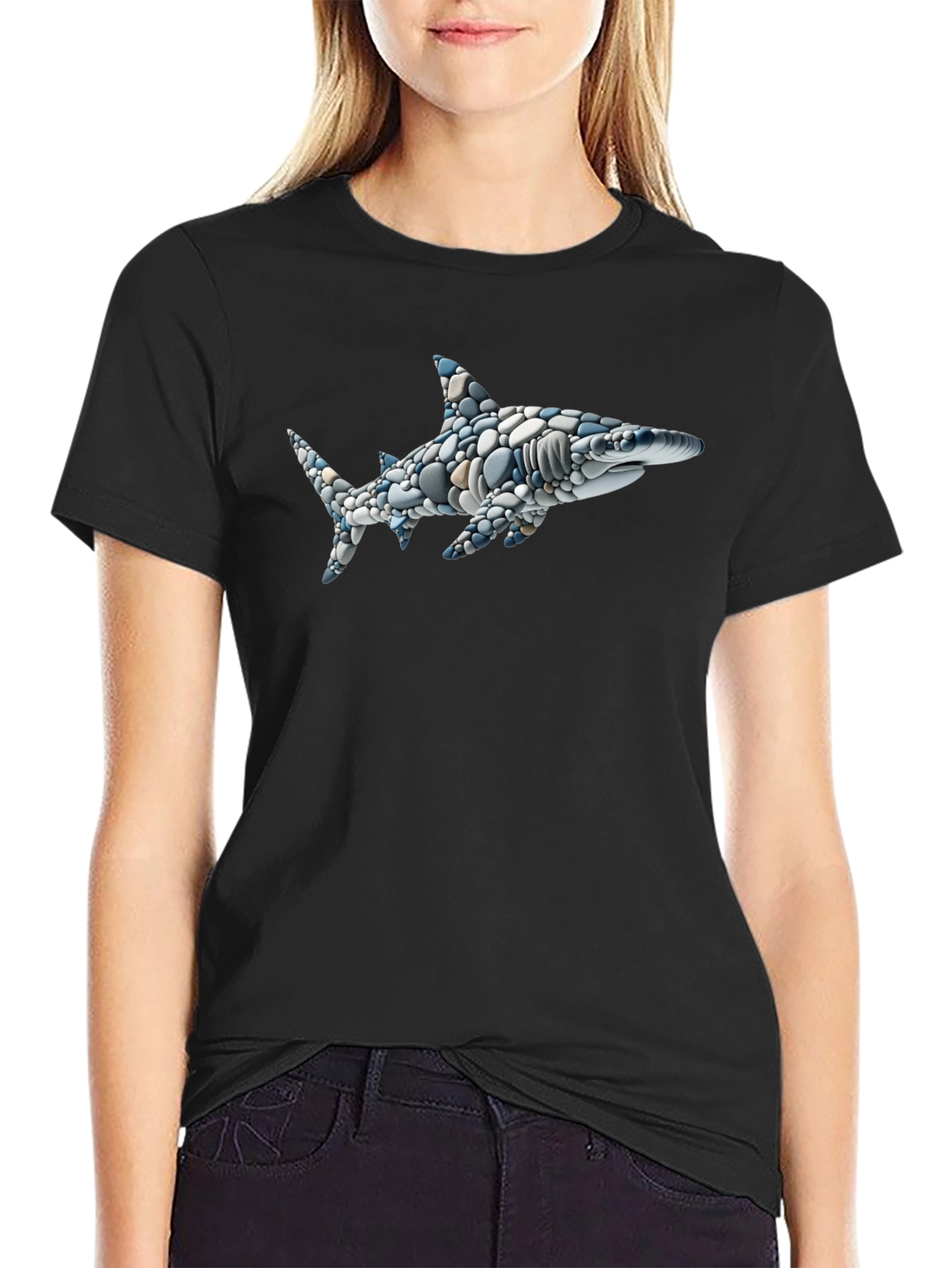 Black Stone Shark Graphic Tee - Unique Design view 2