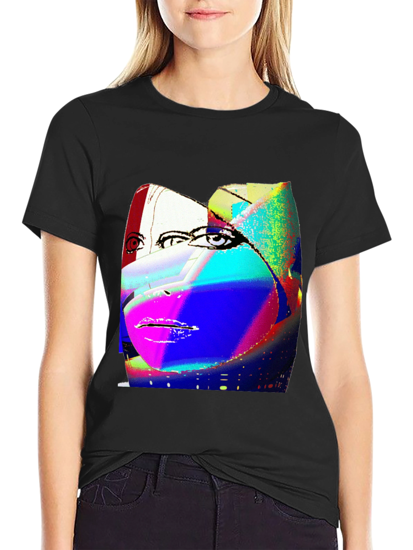 Black Abstract Face Graphic Black Tee view 2