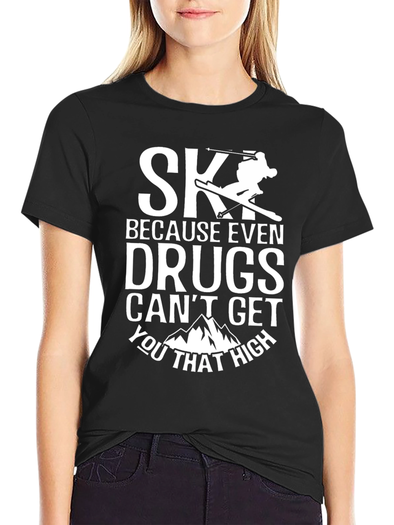 Black Skiing Humor T-Shirt - High Altitude Thrills view 2