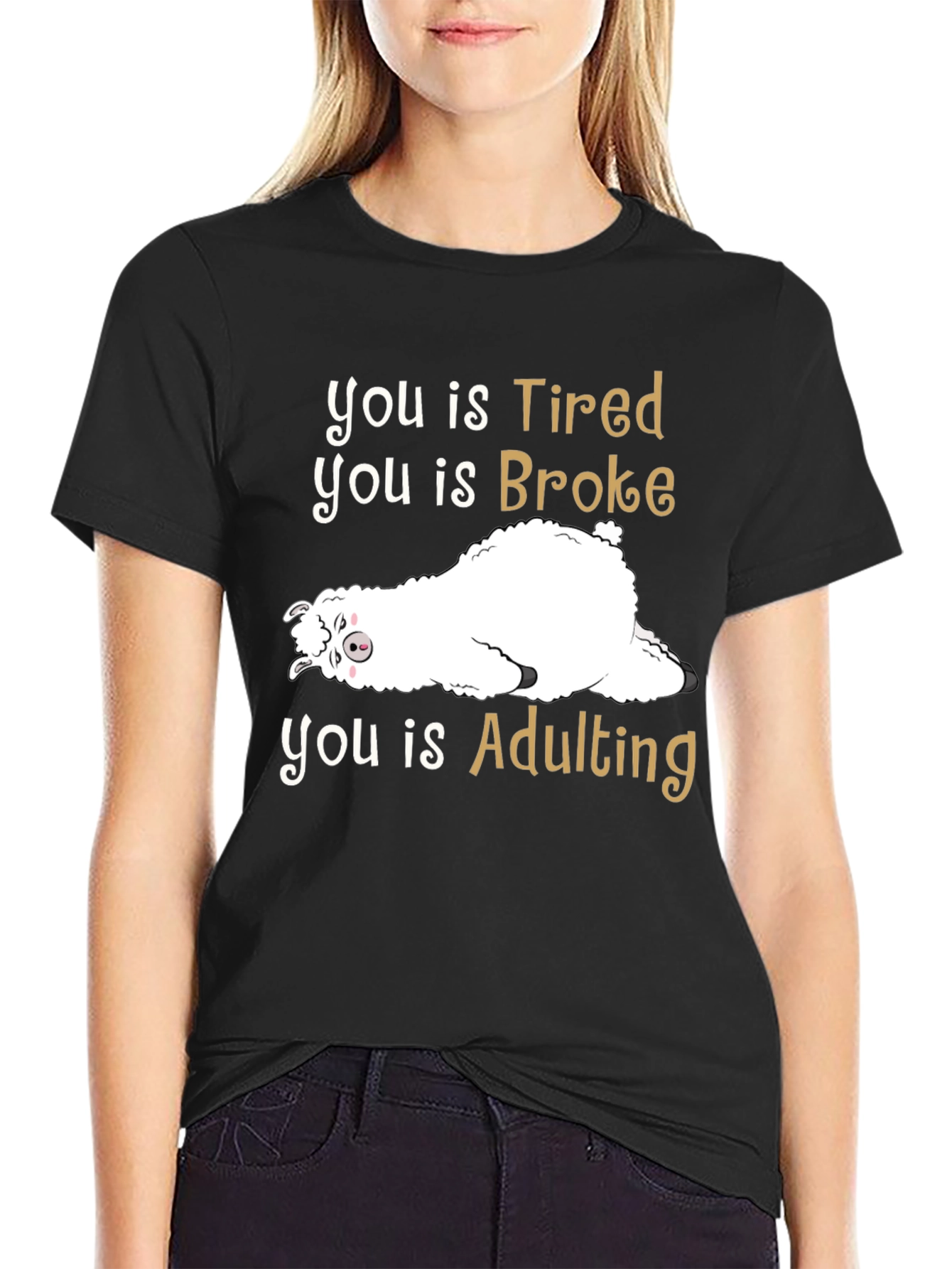 Tired Broke Adulting Alpaca Graphic T-Shirt - 2