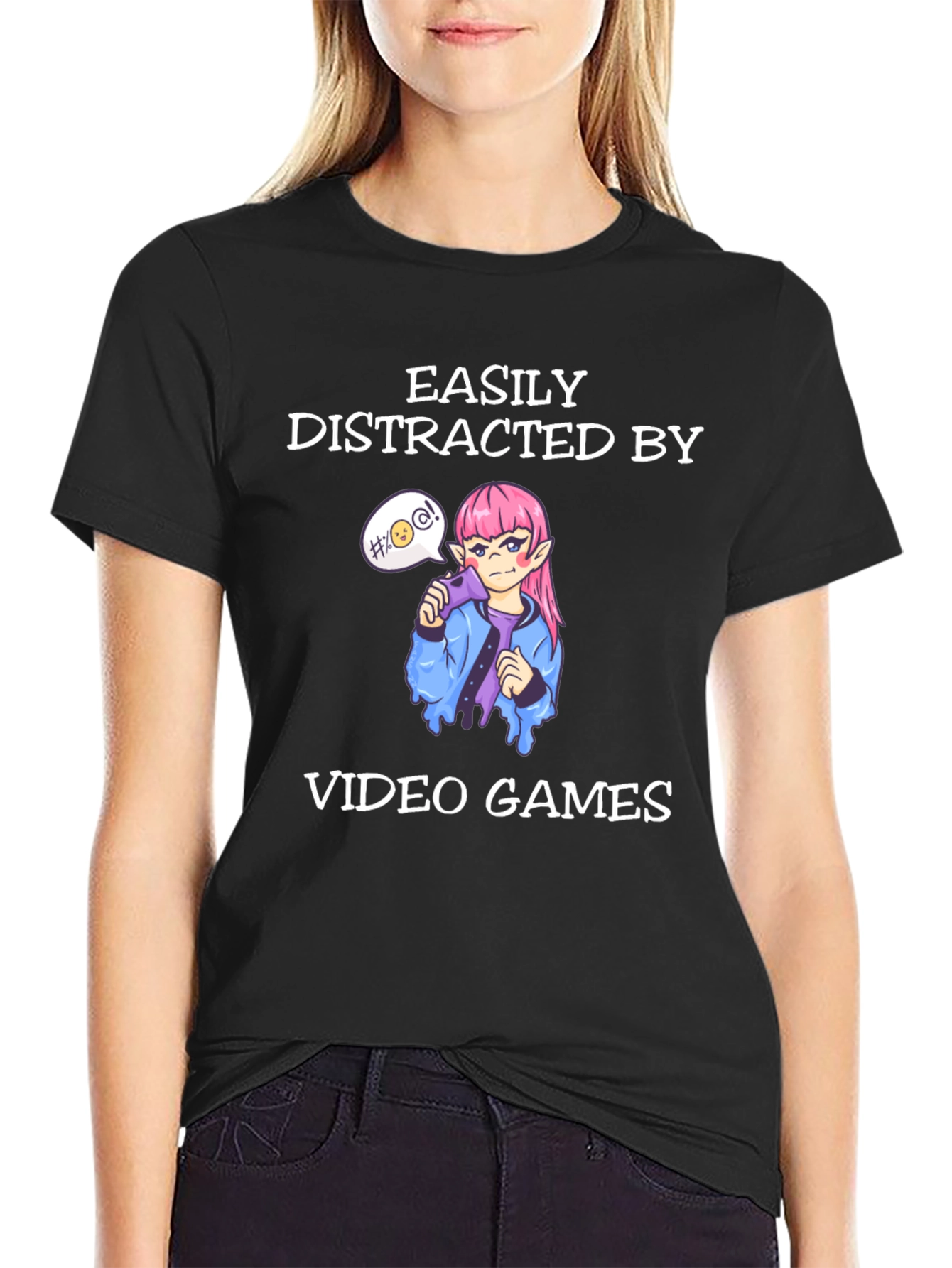 Black Easily Distracted by Video Games Black T-Shirt view 2