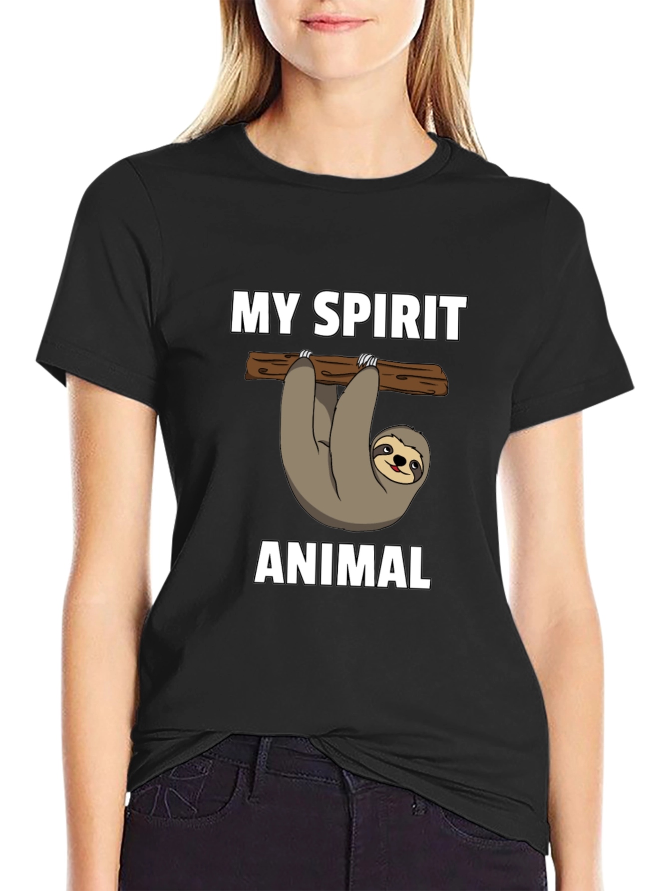 Black My Spirit Animal Sloth Graphic T-Shirt view 2