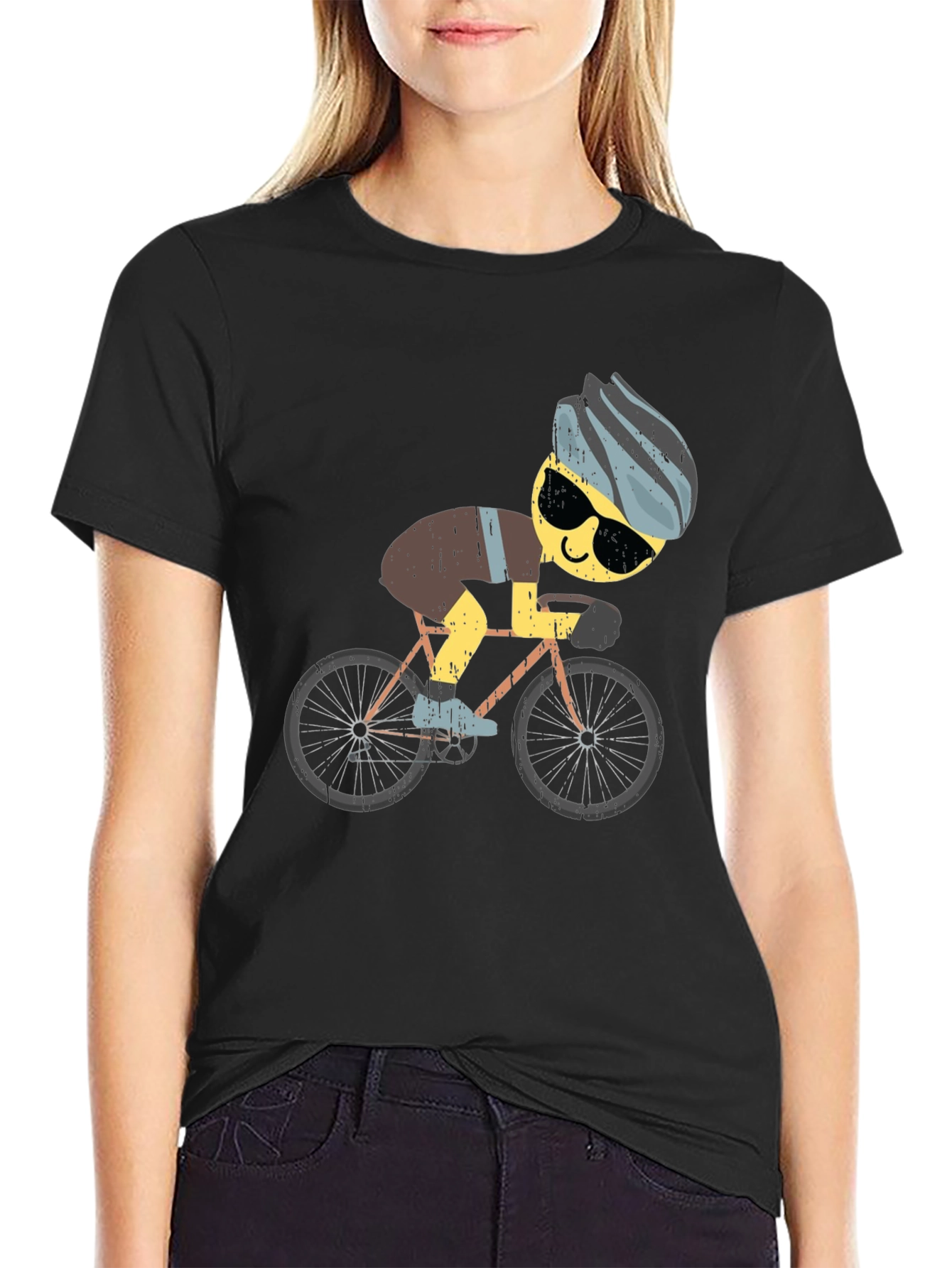 Black Funny Cyclist Graphic T-Shirt - Black view 2