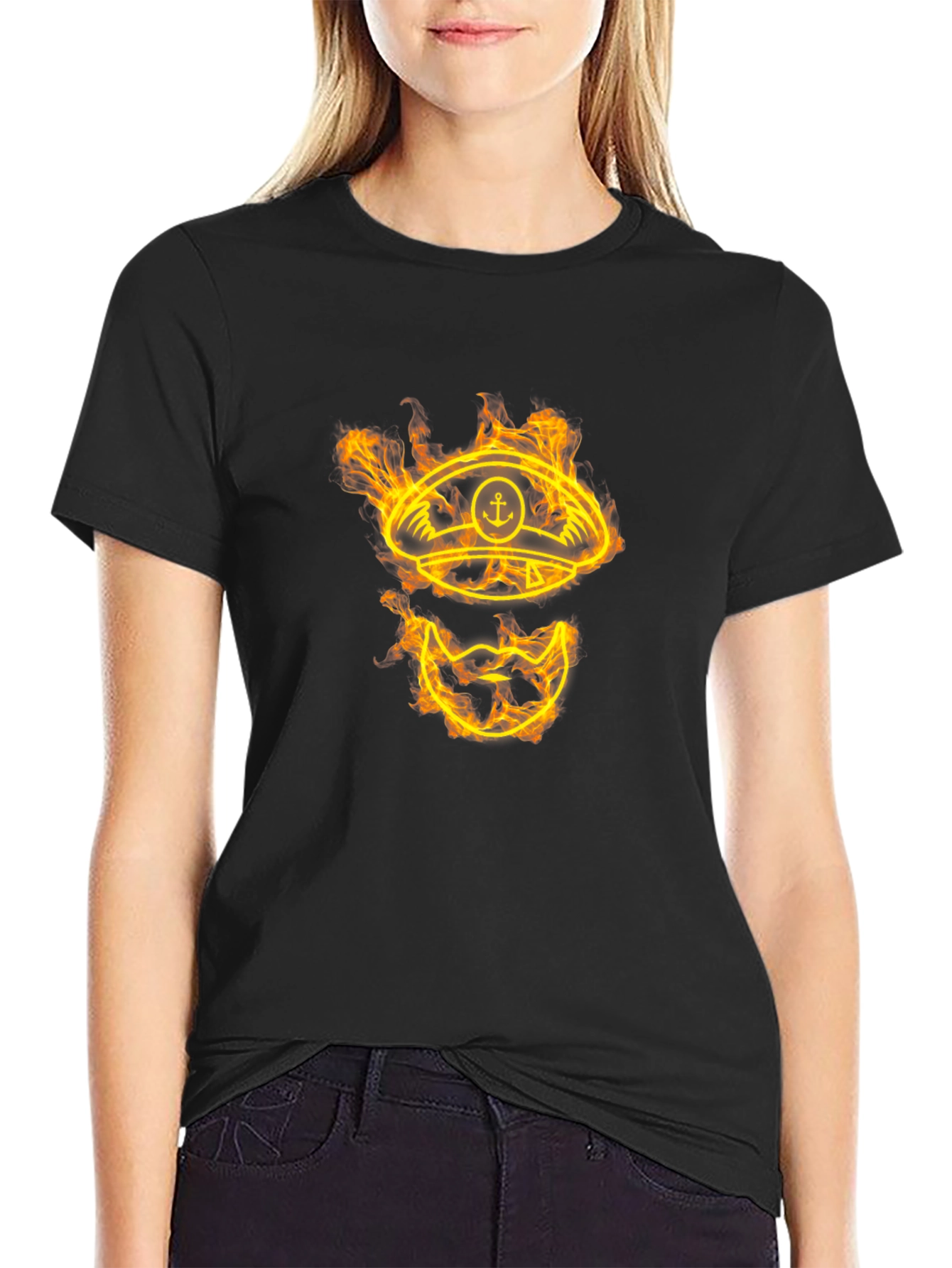 Black Fiery Captain Graphic Tee - Black Cotton view 2