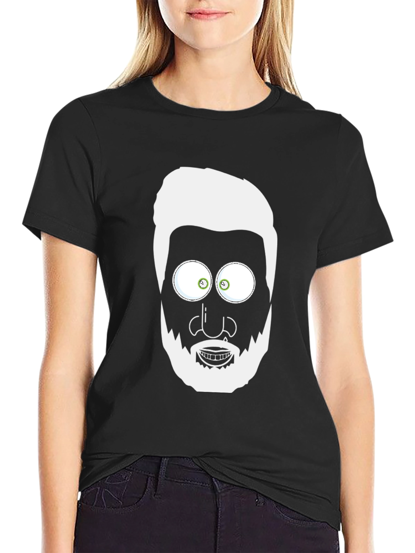 Black Cartoon Face Graphic T-Shirt - Men's Black Tee view 2