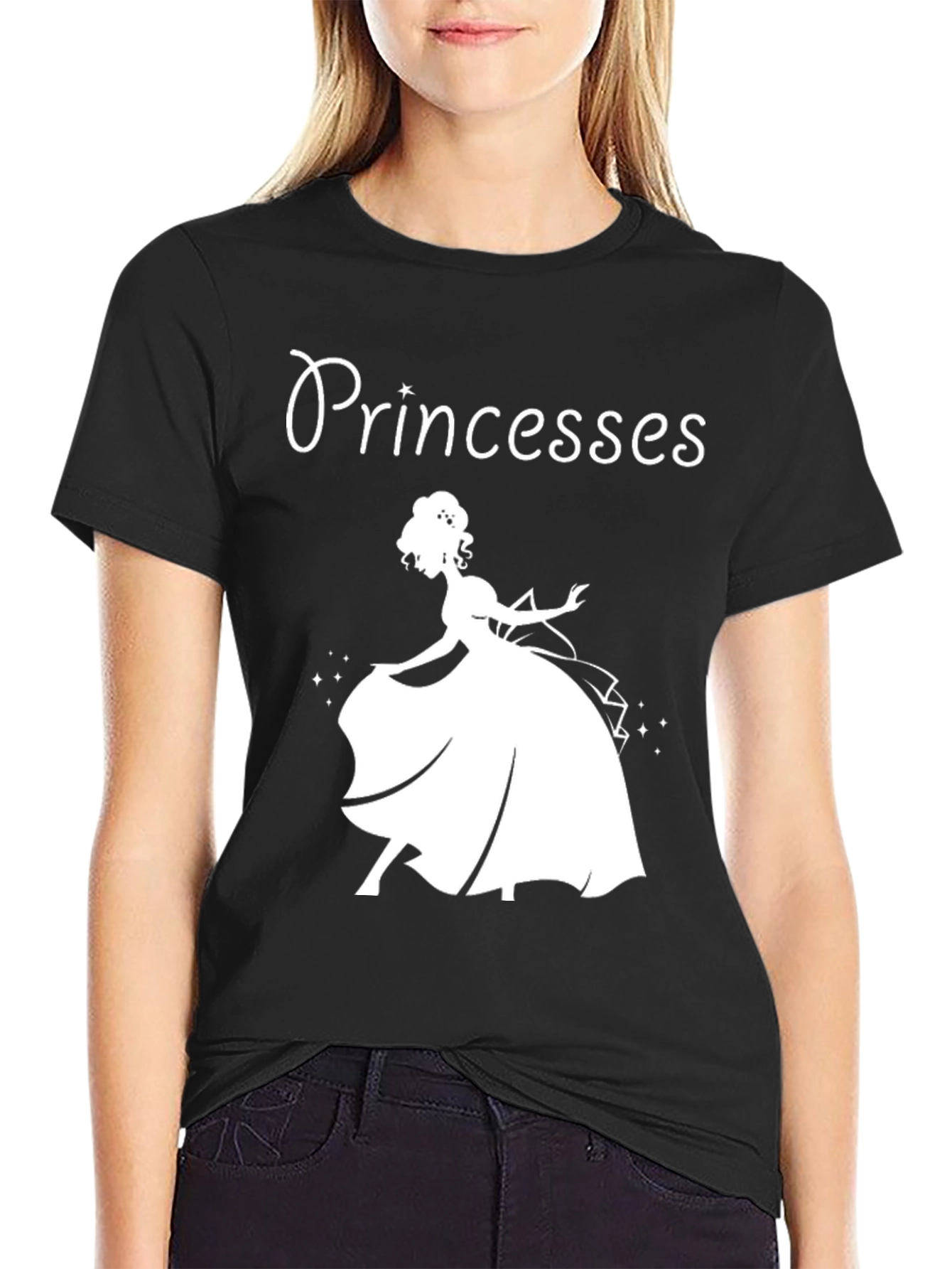 Black Princesses Graphic T-Shirt - Black Cotton Tee view 2