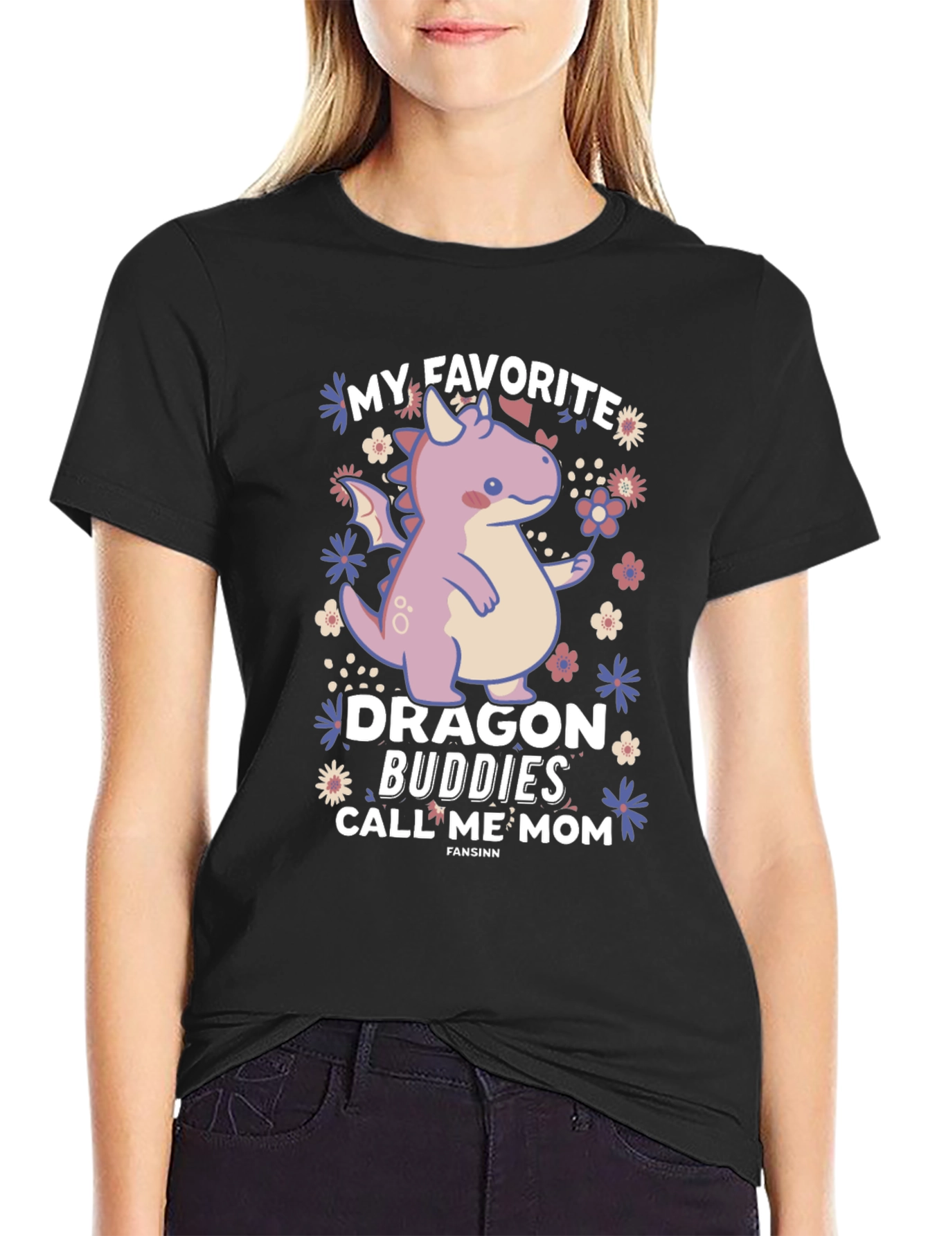 Black Dragon Buddies Mom Graphic T-Shirt view 2