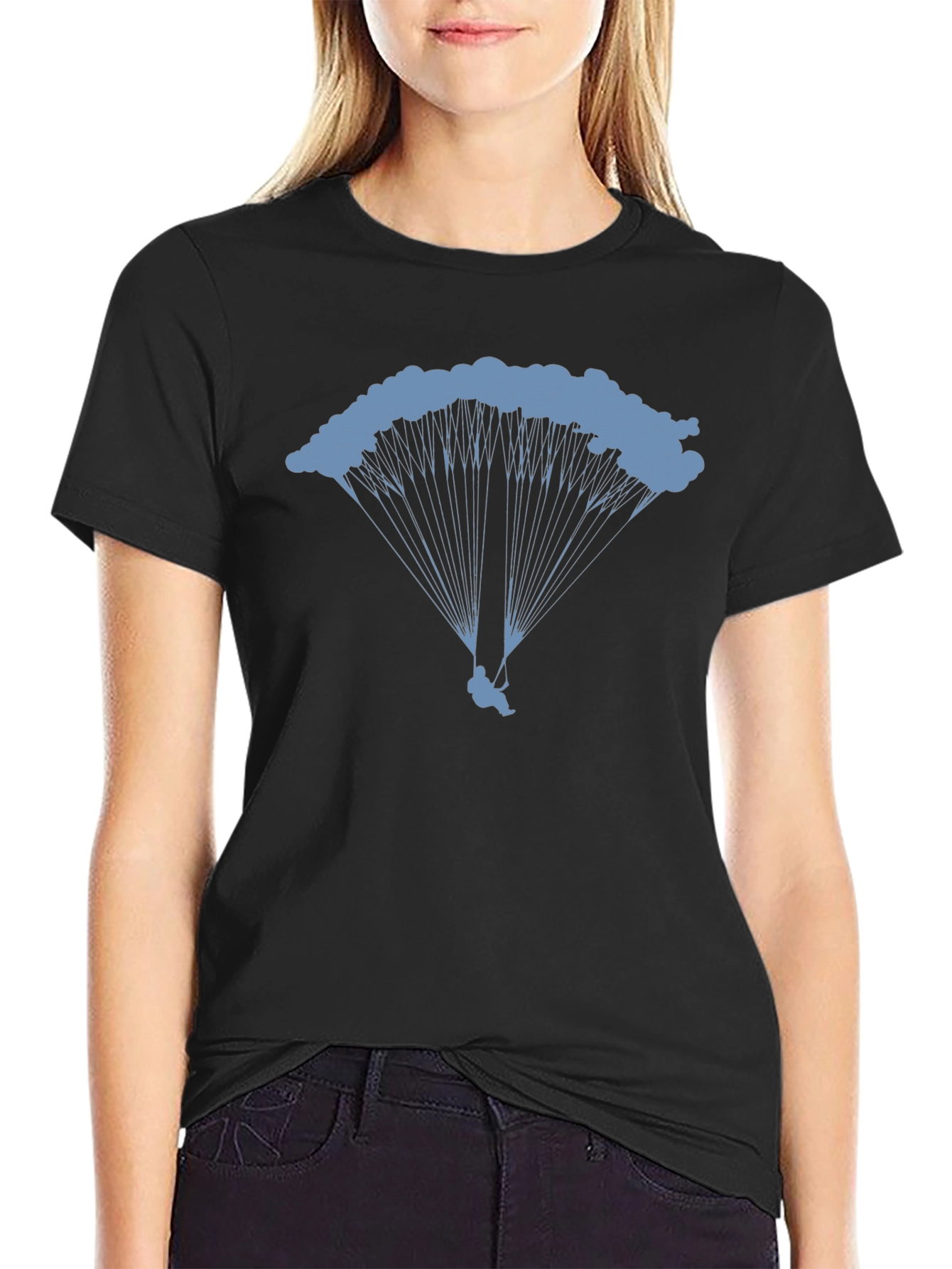 Black Skydiving Graphic Tee - Black Cotton T-Shirt view 2