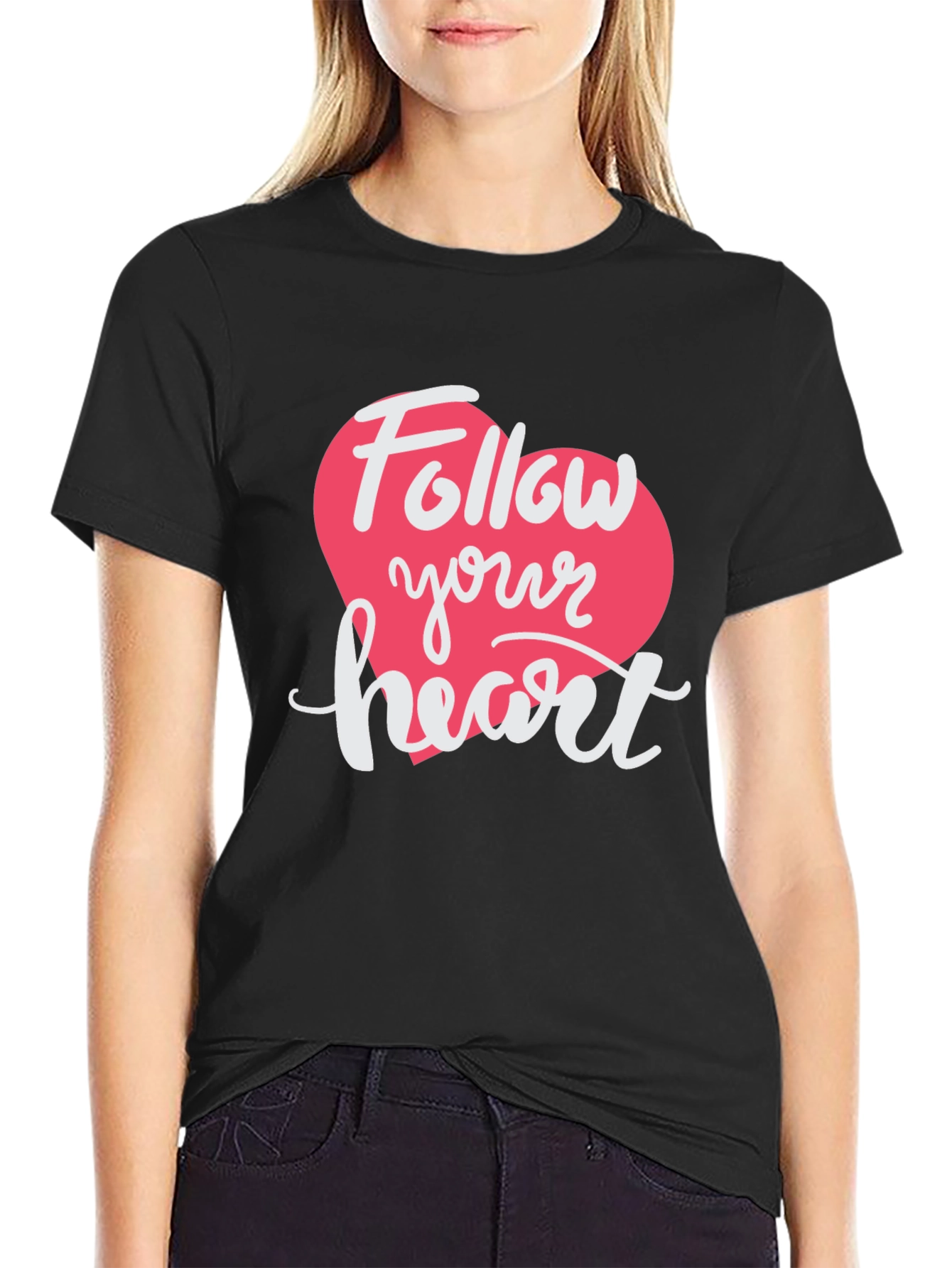 Black Follow Your Heart Black Graphic T-Shirt view 2