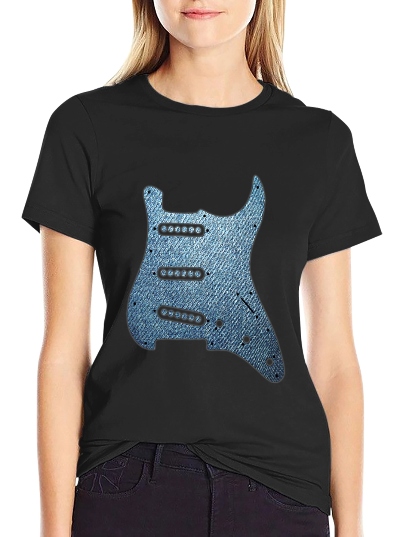 Black Guitar Pickguard Denim T-Shirt view 2