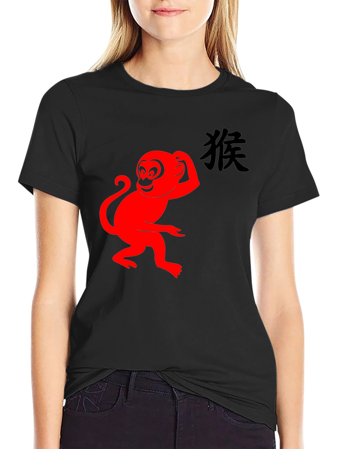 Black Red Monkey Graphic T-Shirt - Classic Black Tee view 2