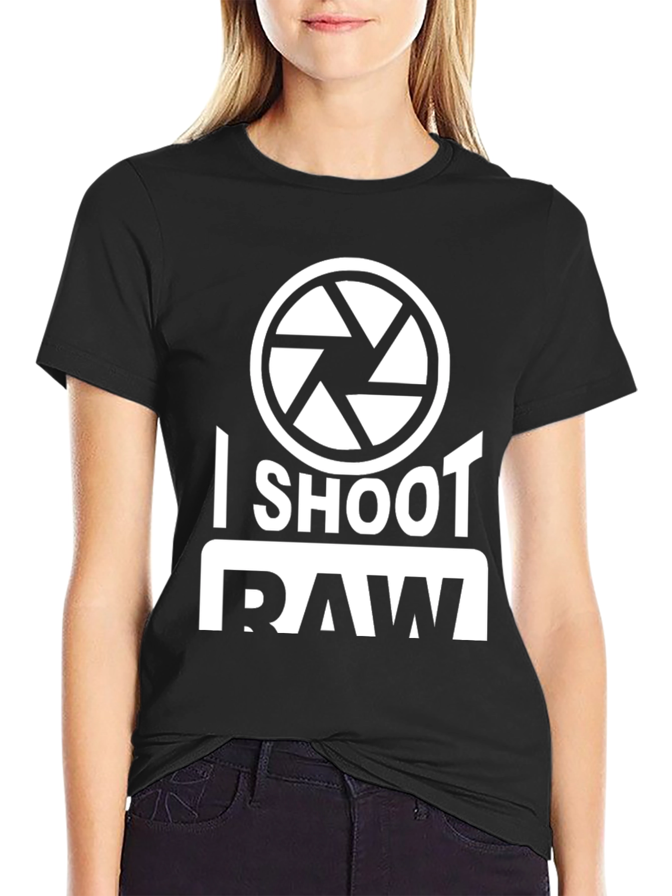 Black I Shoot RAW Black Graphic T-Shirt view 2