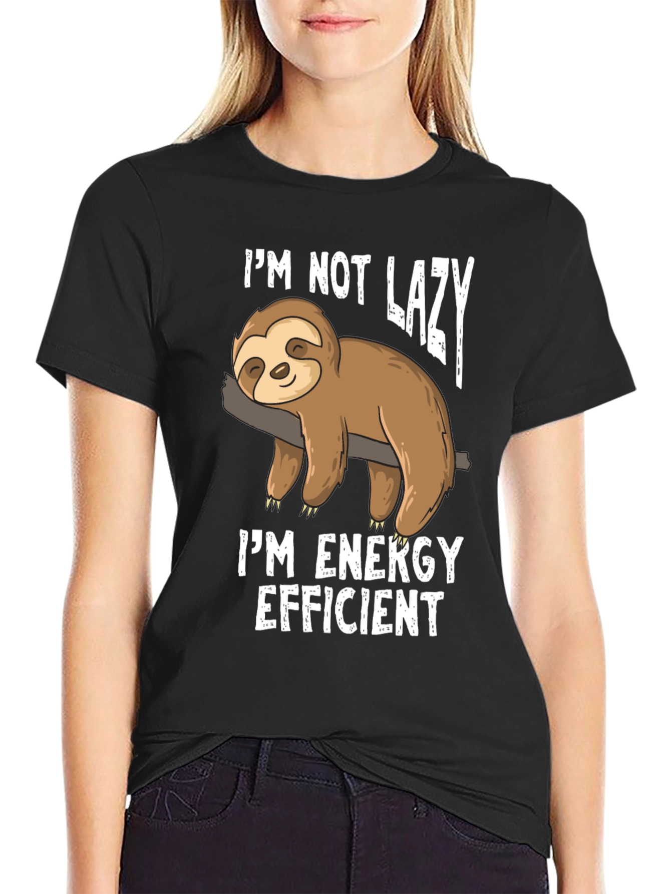 Black Funny Sloth Energy Efficient Graphic T-Shirt view 2