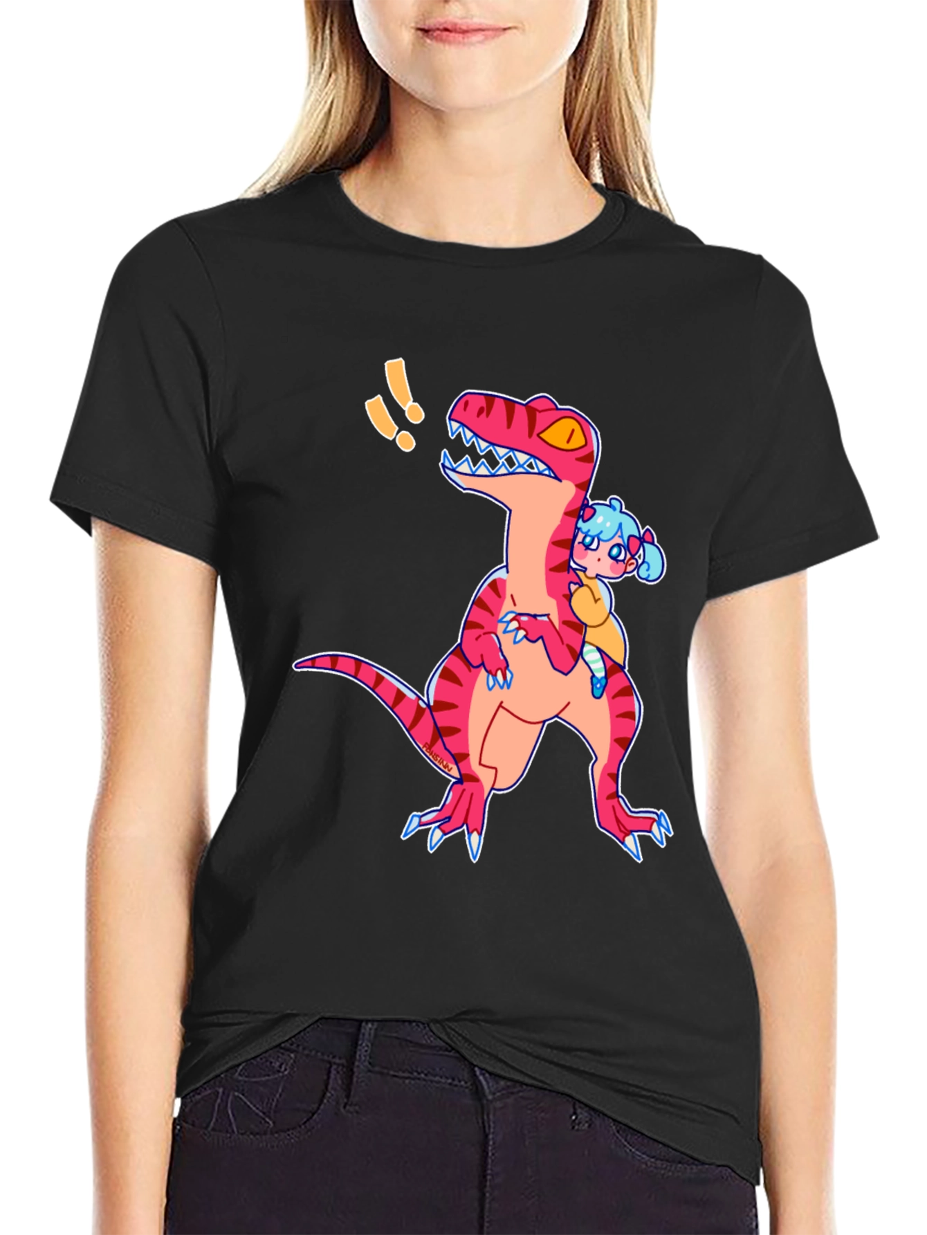 Black Dino & Girl Graphic Tee - Black view 2