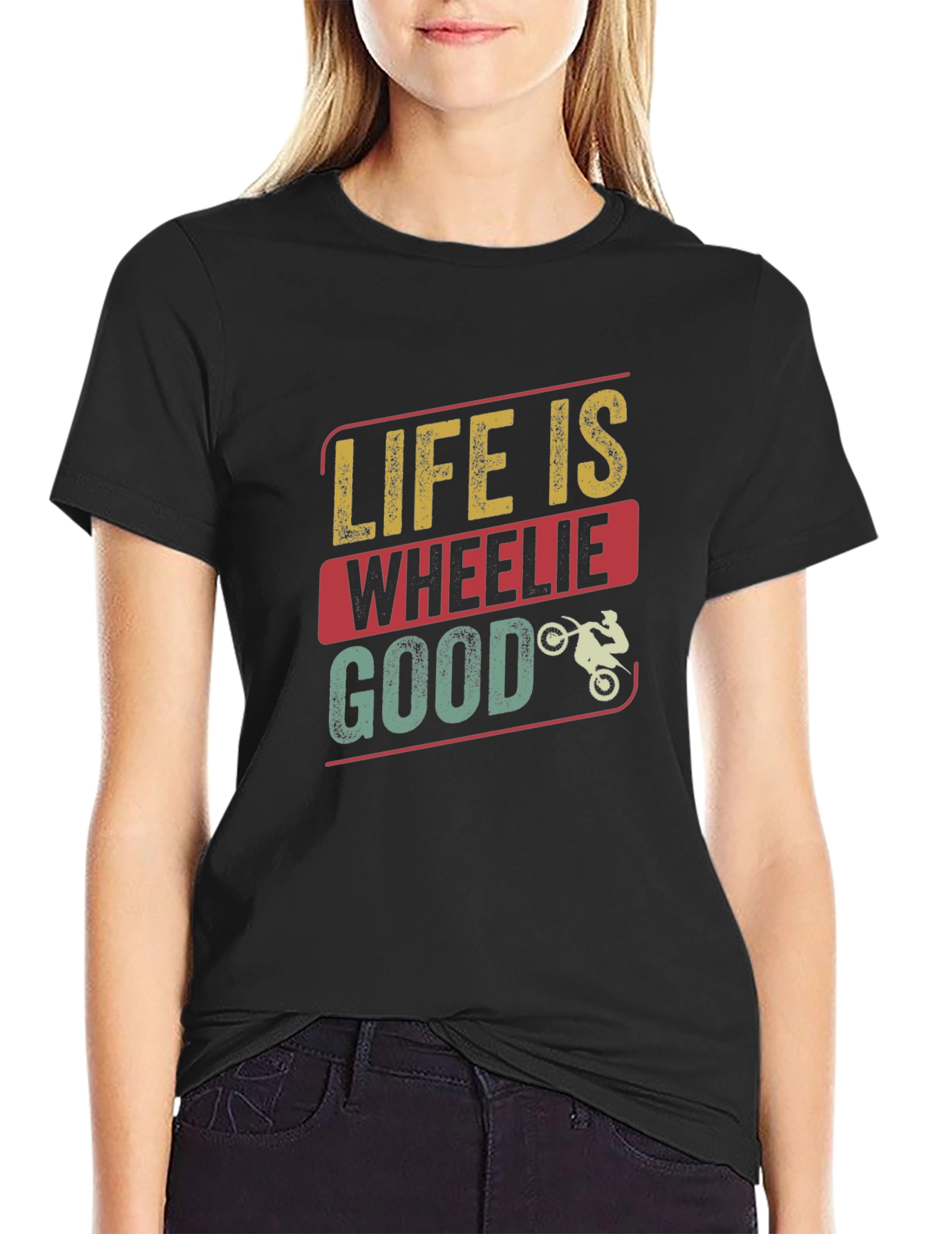 Black Life is Wheelie Good T-Shirt - Black Crew Neck Tee view 2