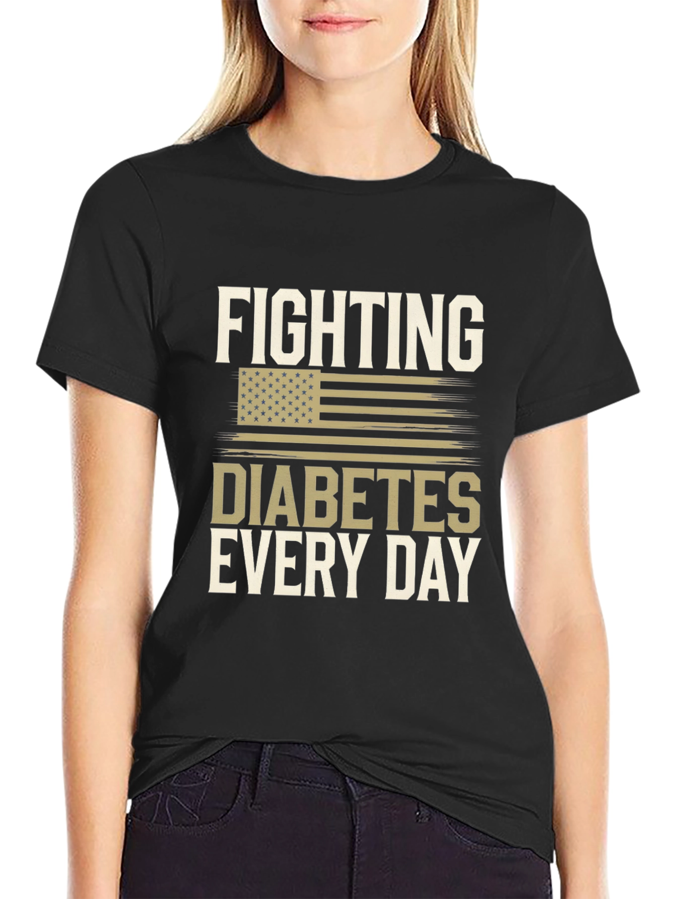 Black Fighting Diabetes T-Shirt view 2