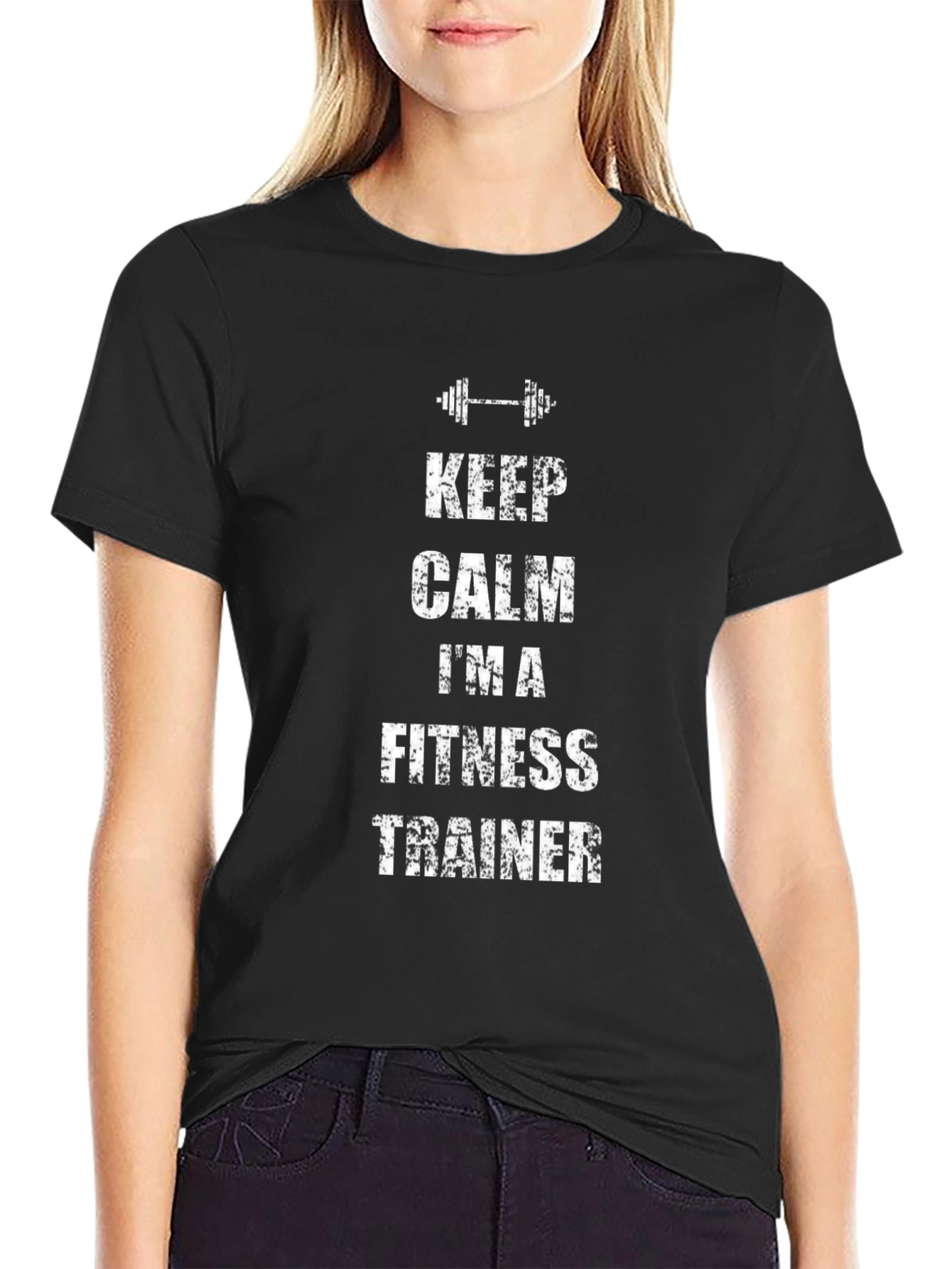 Black Keep Calm I'm A Fitness Trainer T-Shirt view 2