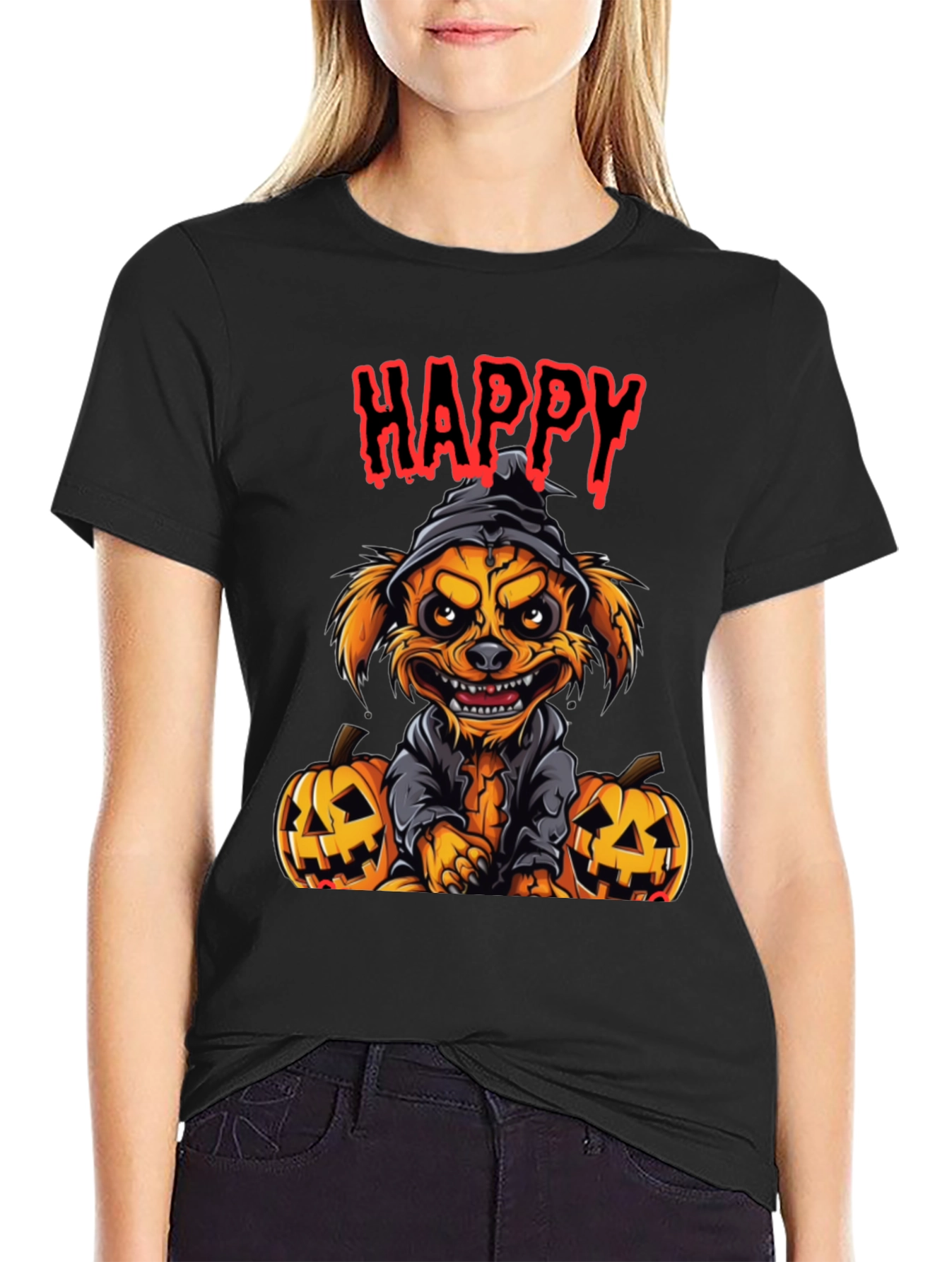 Black Happy Halloween Dog T-Shirt view 2