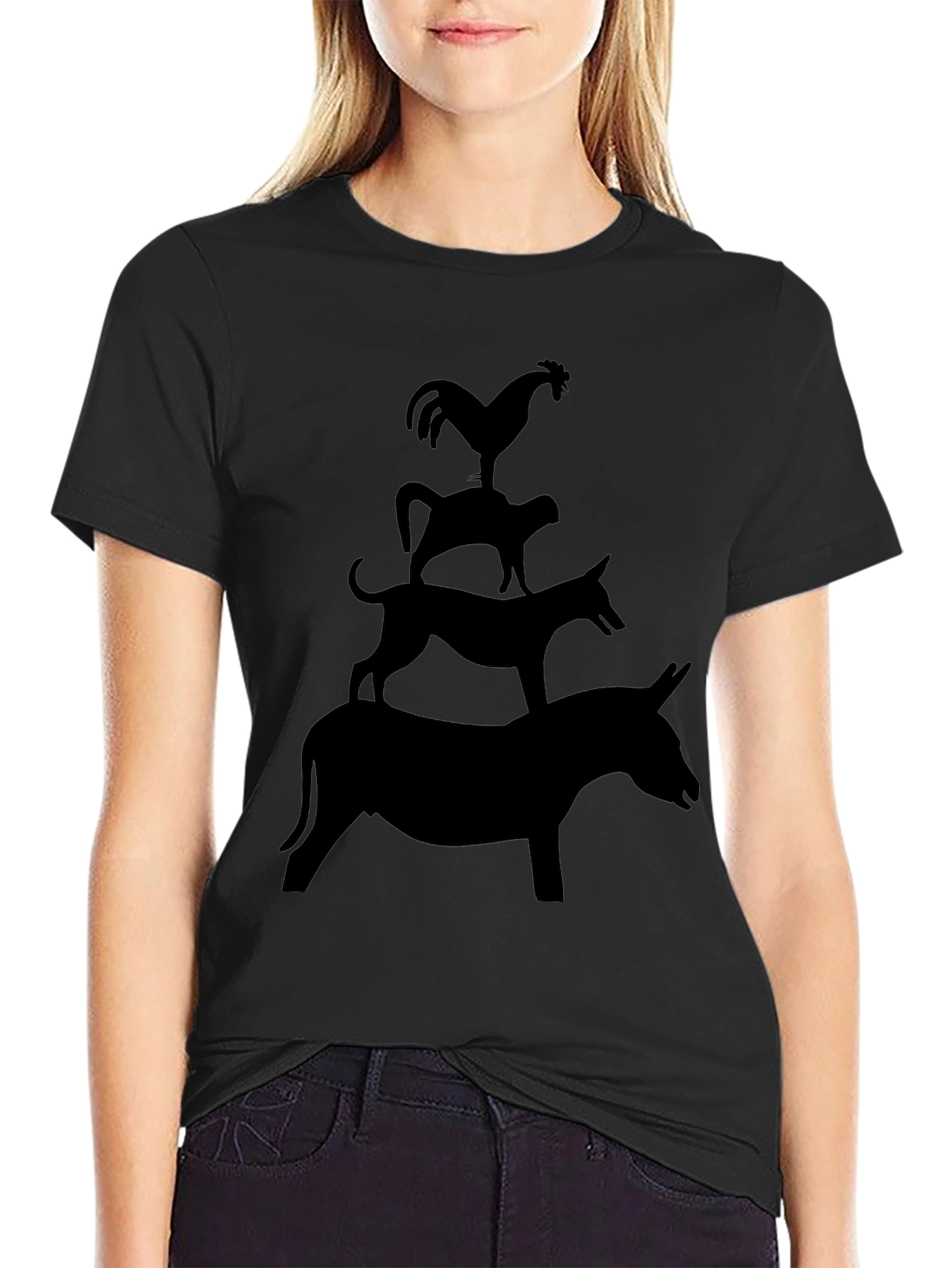 Black Stacked Animal Silhouette Graphic Tee view 2