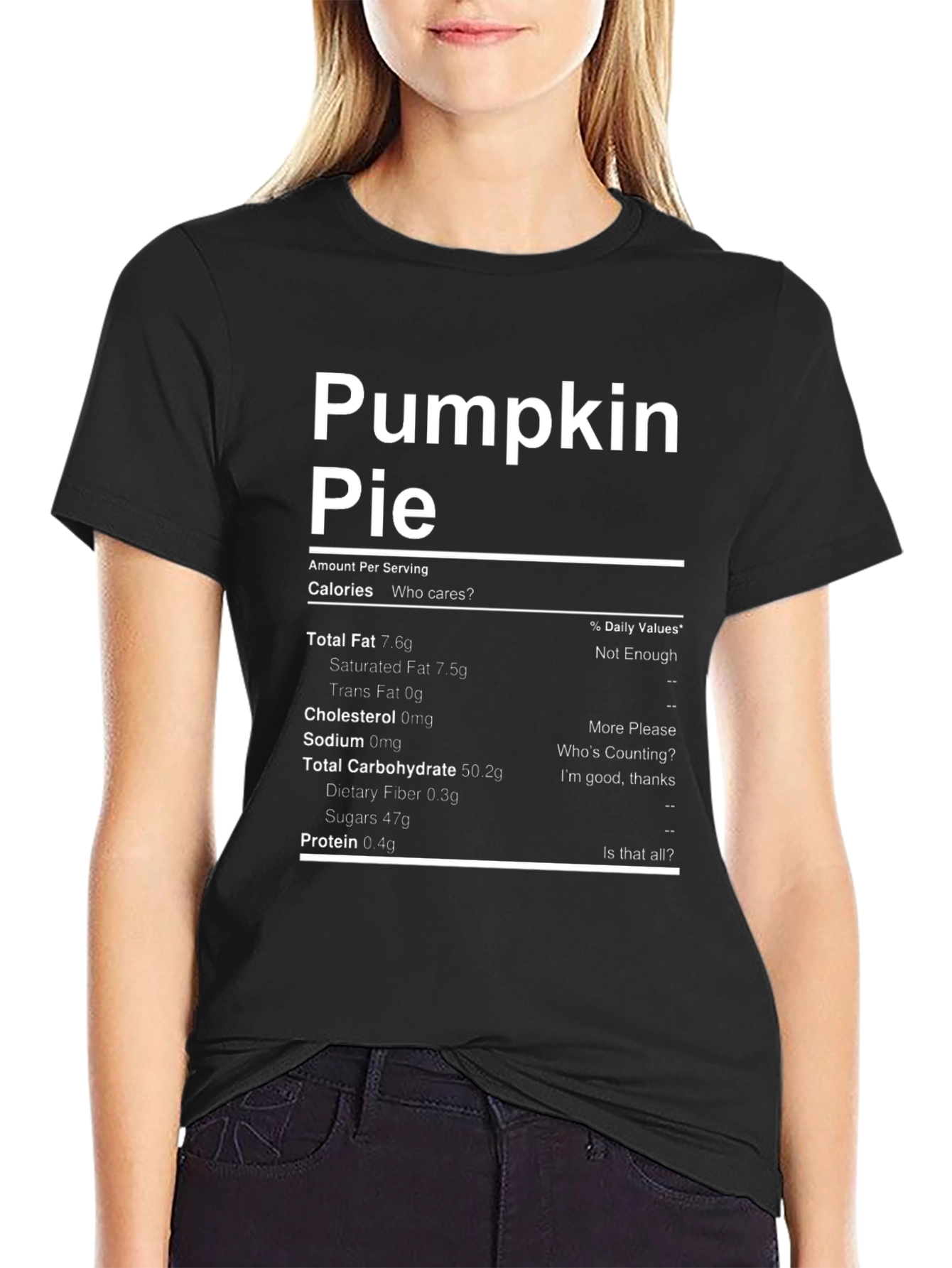 Black Pumpkin Pie Nutrition Facts Funny T-Shirt view 2