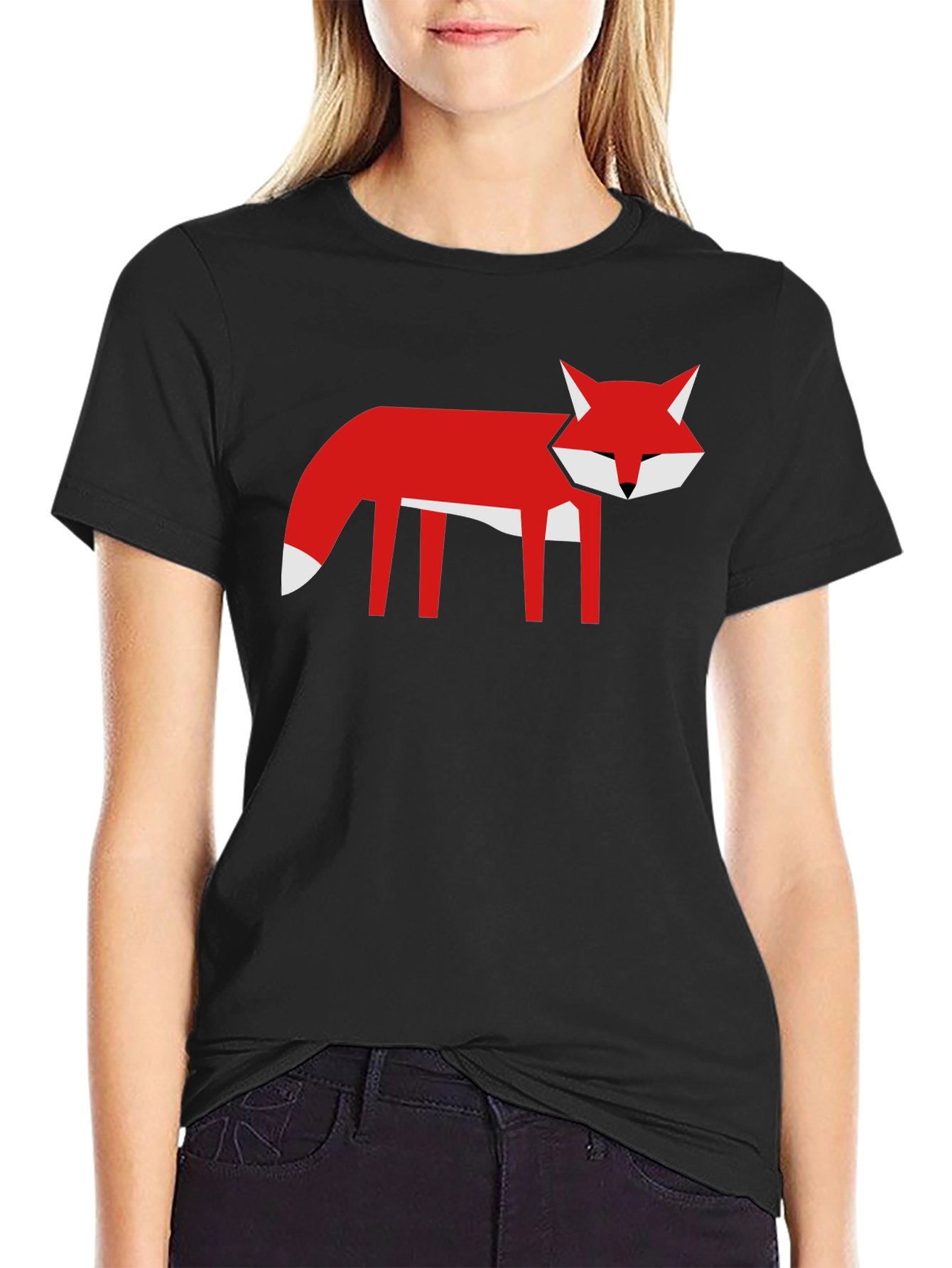 Black Geometric Fox Graphic Tee - Black T-Shirt view 2
