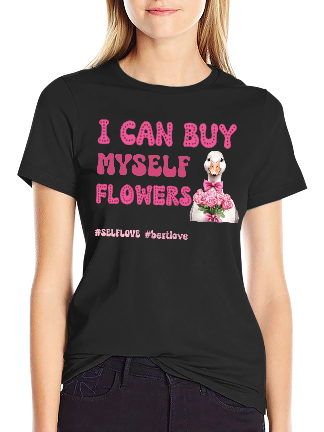 Black I Can Buy Myself Flowers Goose T-Shirt view 2