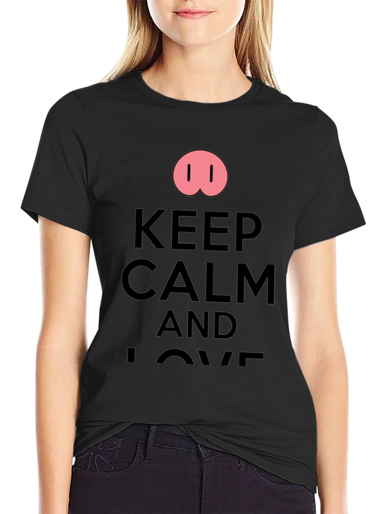 Black Keep Calm and Love Pigs T-Shirt view 2