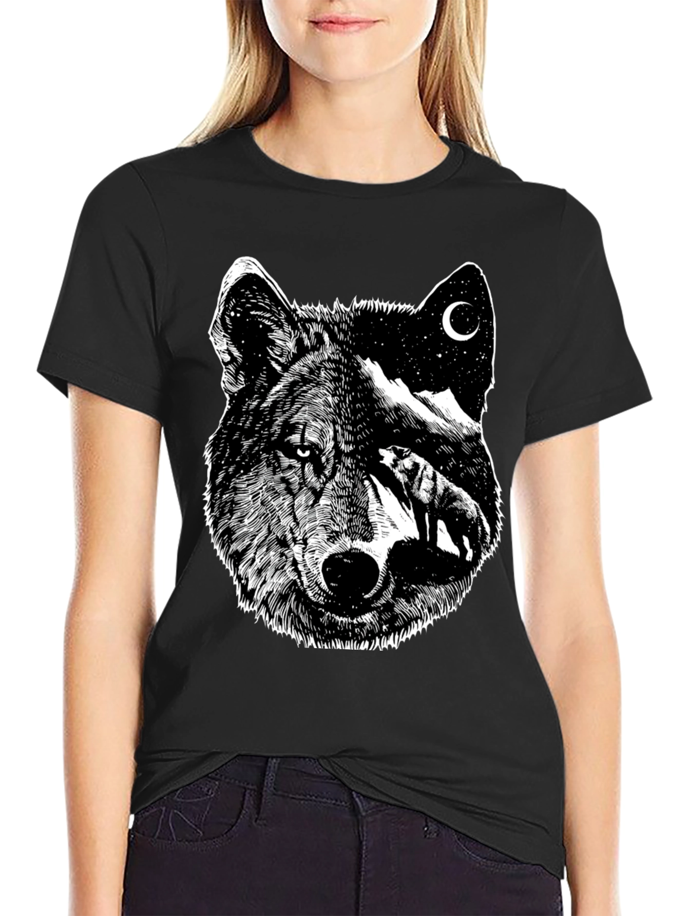 Black Wolf Moon Graphic Tee - Black view 2