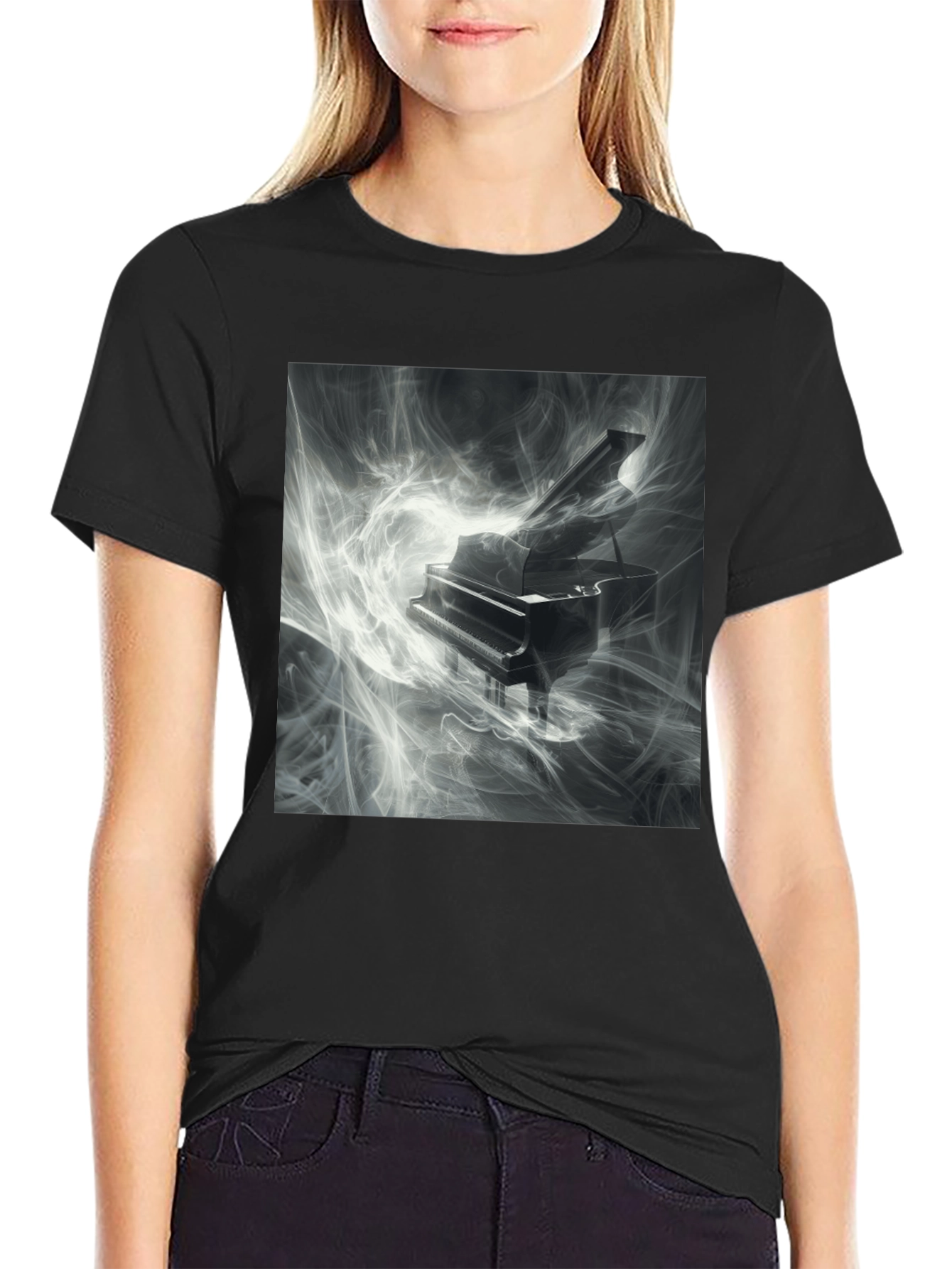 Black Piano Music T-Shirt - Artistic Black Tee view 2