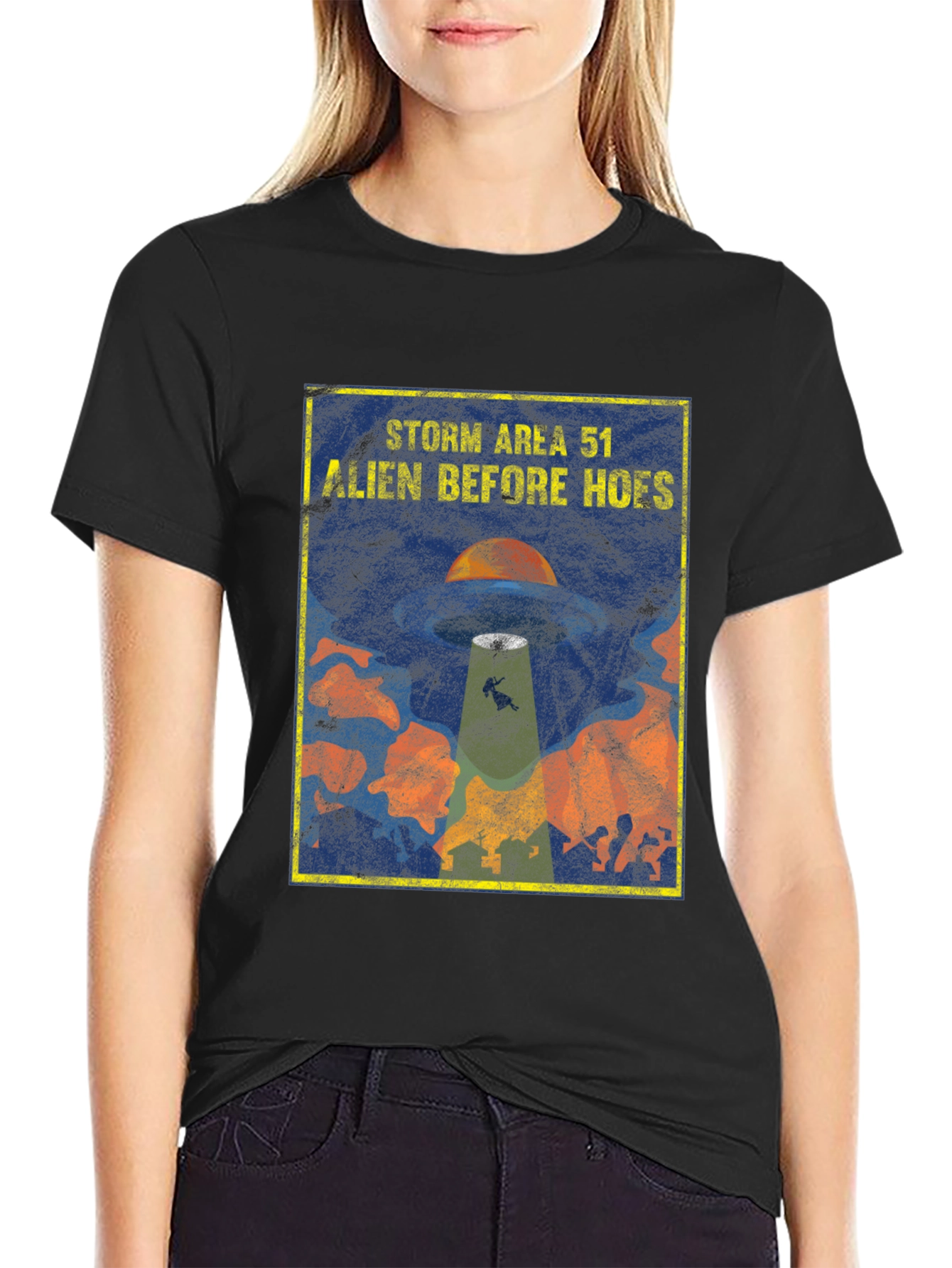 Black Storm Area 51 Alien Before Hoes Graphic T-Shirt view 2