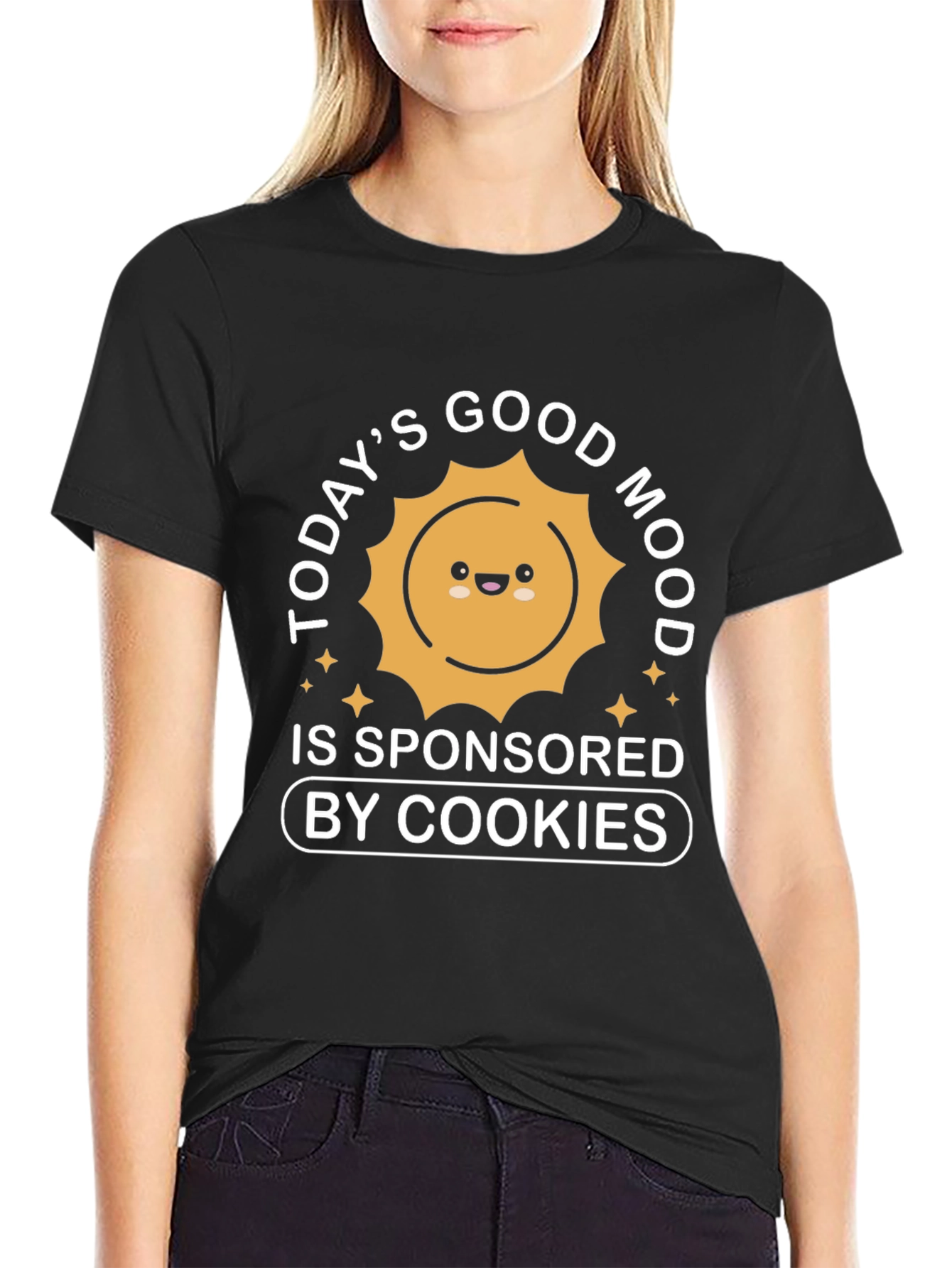 Black Today's Good Mood Sponsored by Cookies Black T-Shirt view 2