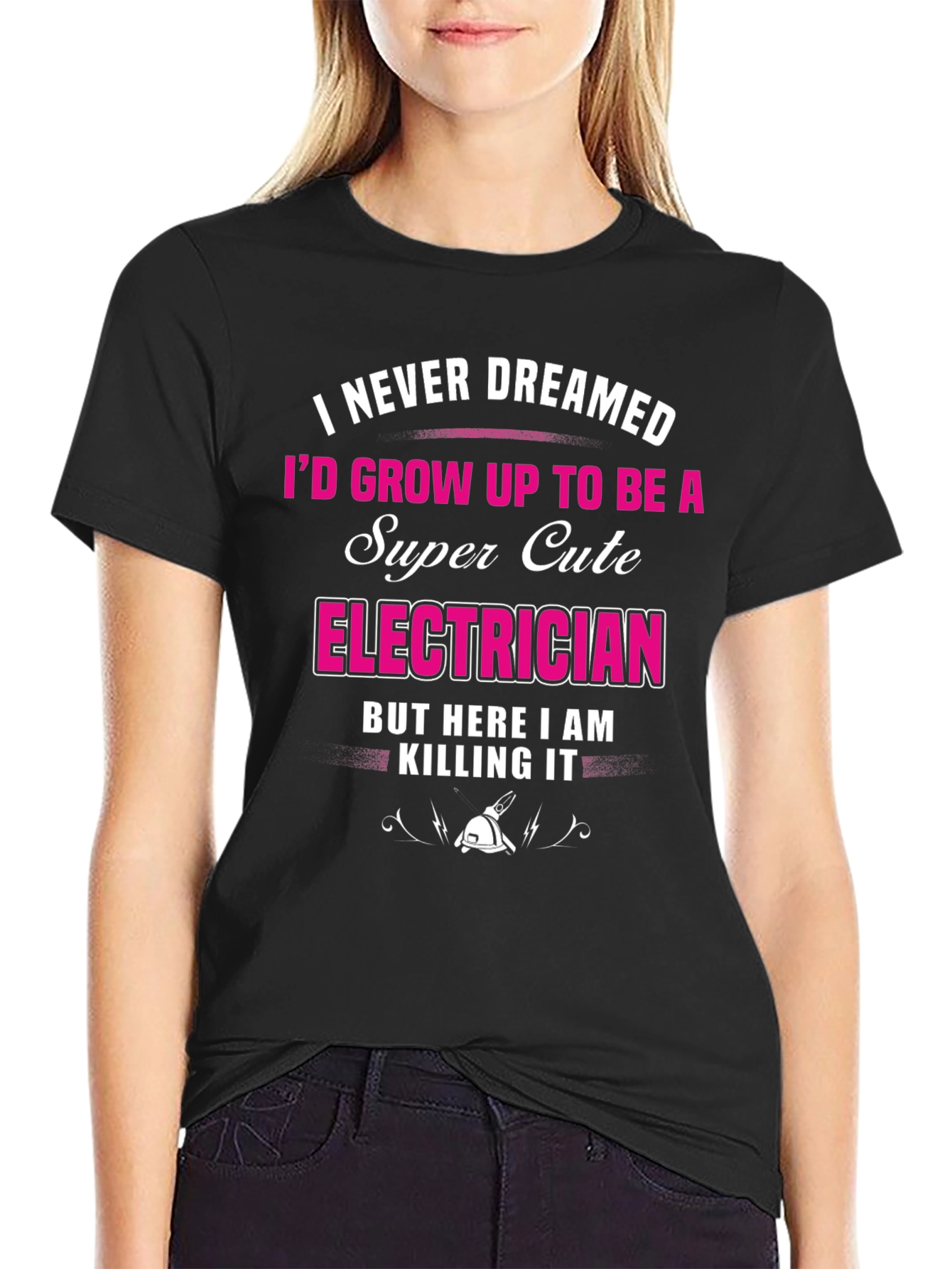 Black Super Cute Electrician Graphic T-Shirt view 2