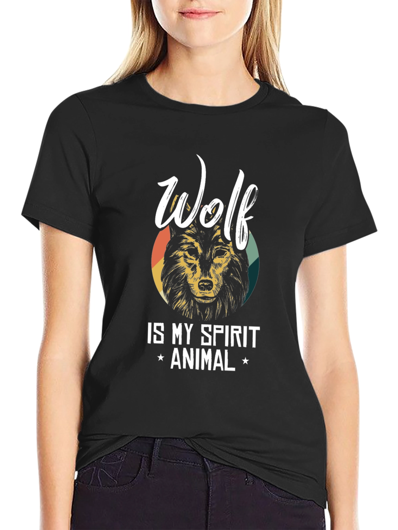 Black Wolf Spirit Animal Graphic Tee - Black view 2