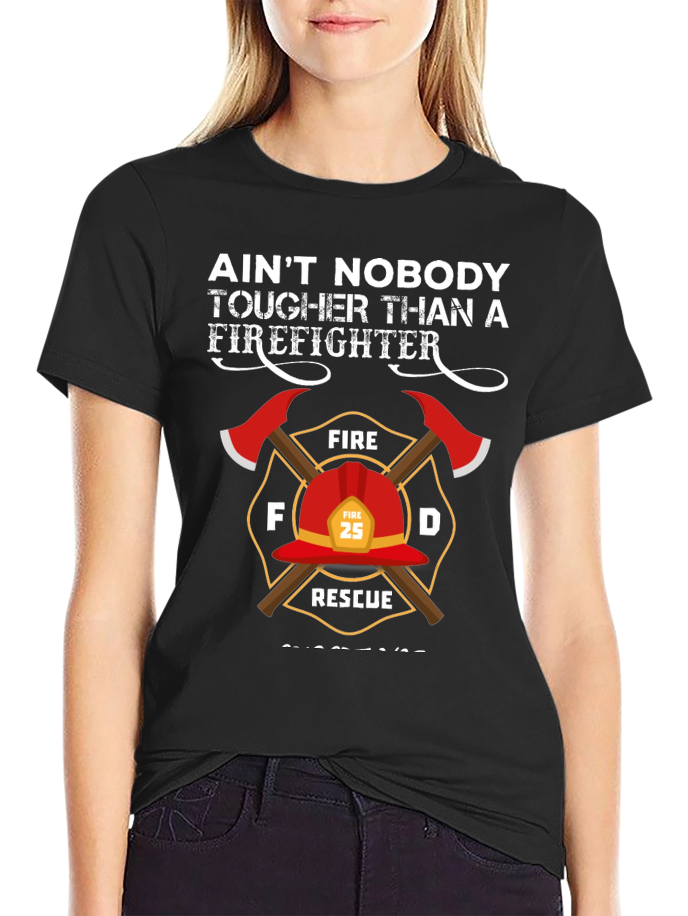 Black Firefighter T-Shirt - Tougher Than a Firefighter Tee view 2