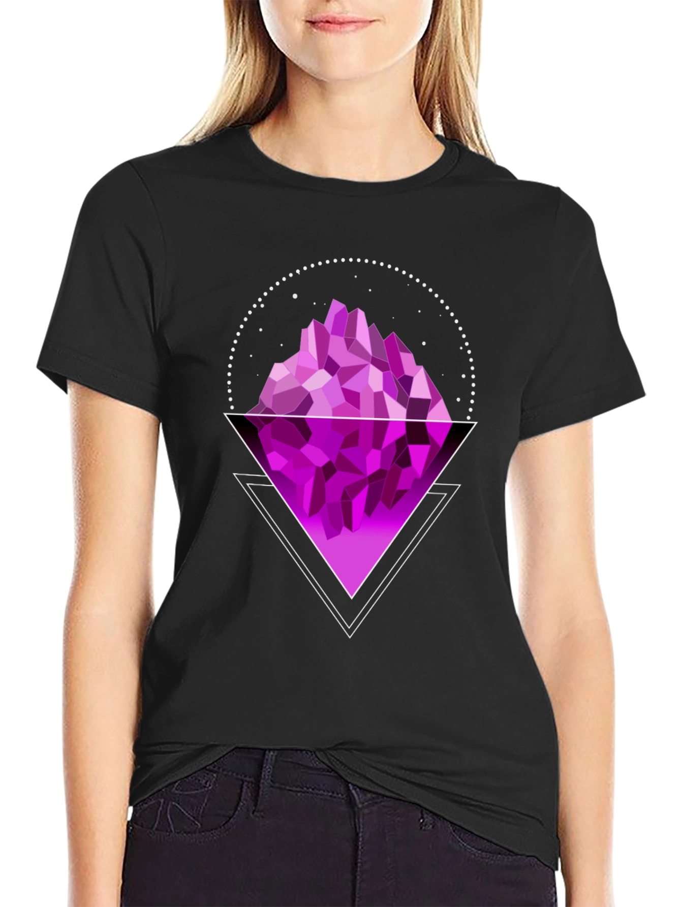 Black Geometric Purple Mountain Graphic T-Shirt view 2