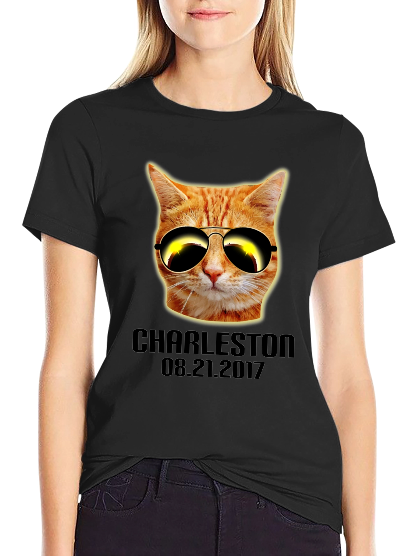 Black Cool Cat Sunglasses T-Shirt - Charleston 08.21.2017 view 2