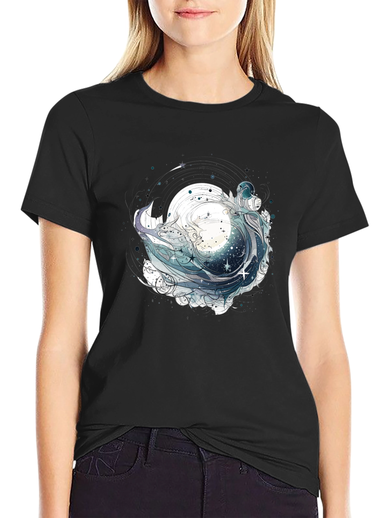 Black Celestial Wave Graphic Tee - Black view 2