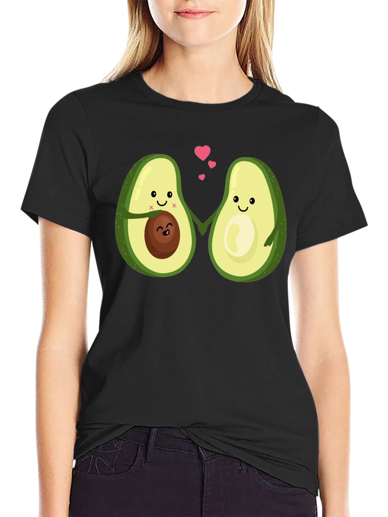 Black Cute Avocado Couple Black T-Shirt view 2