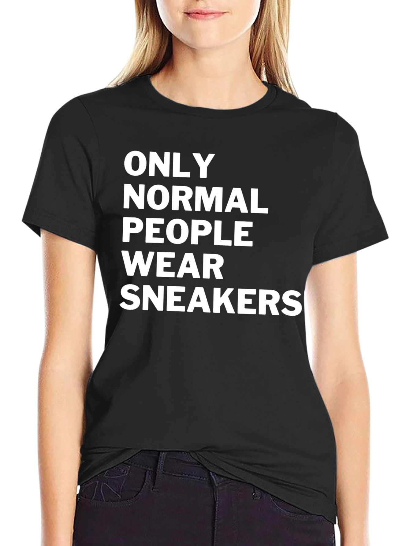 Black Only Normal People Wear Sneakers Black T-Shirt view 2